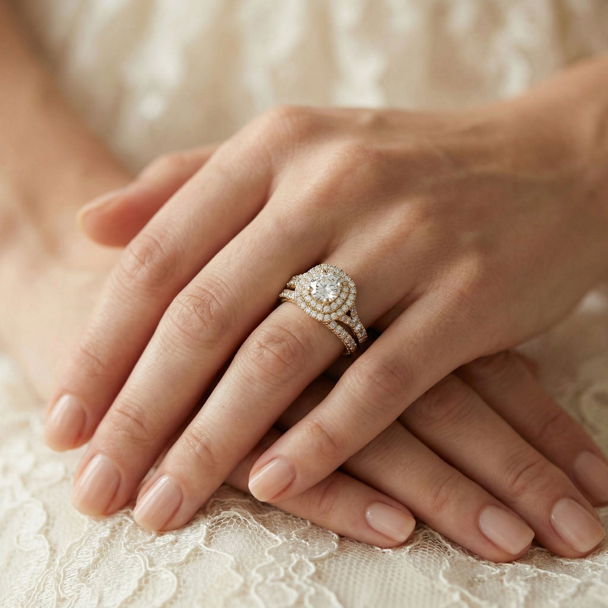 Double Halo Bridal Set Lab Grown Diamond Ring