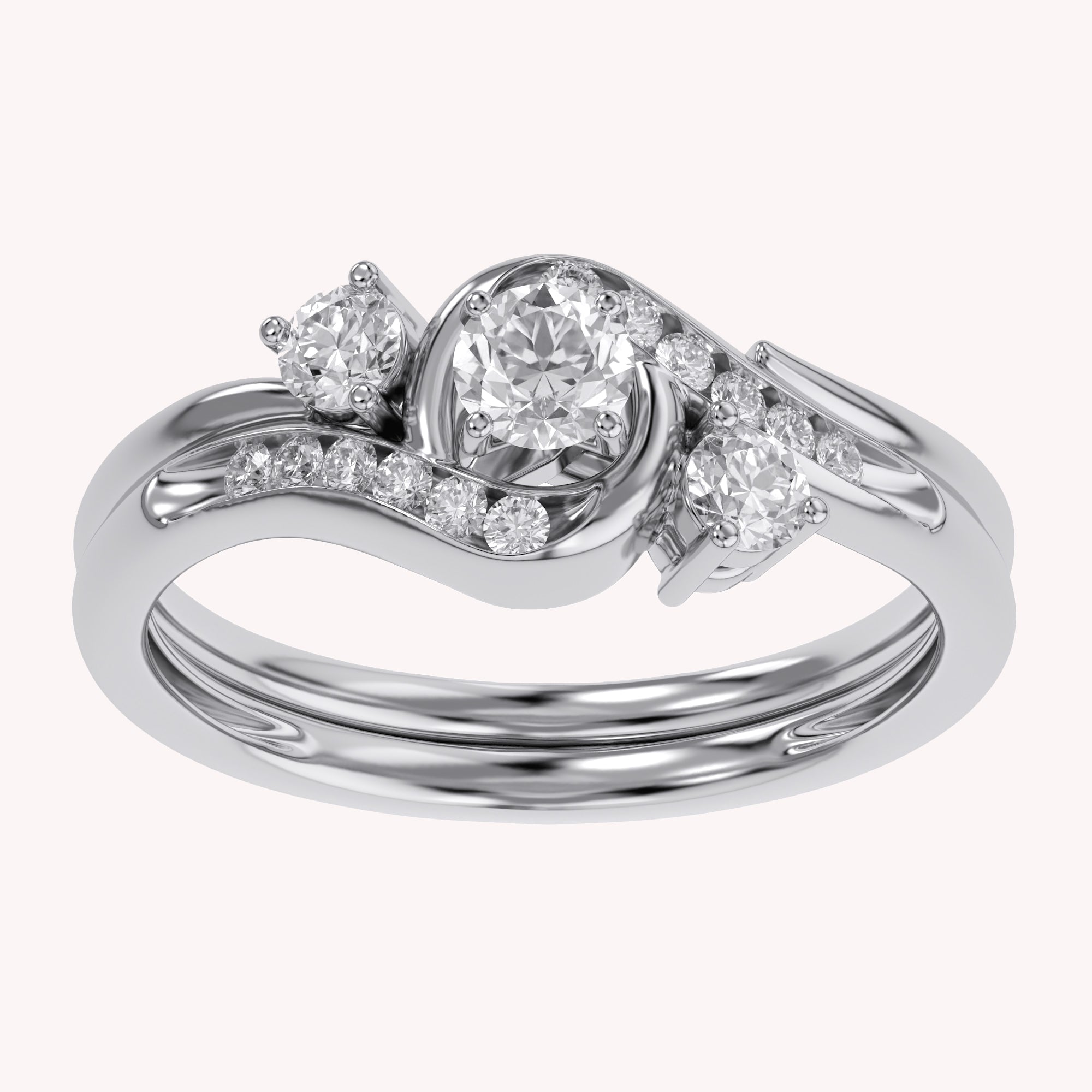 3 Stone Bypass Bridal Set Lab Grown Diamond Ring