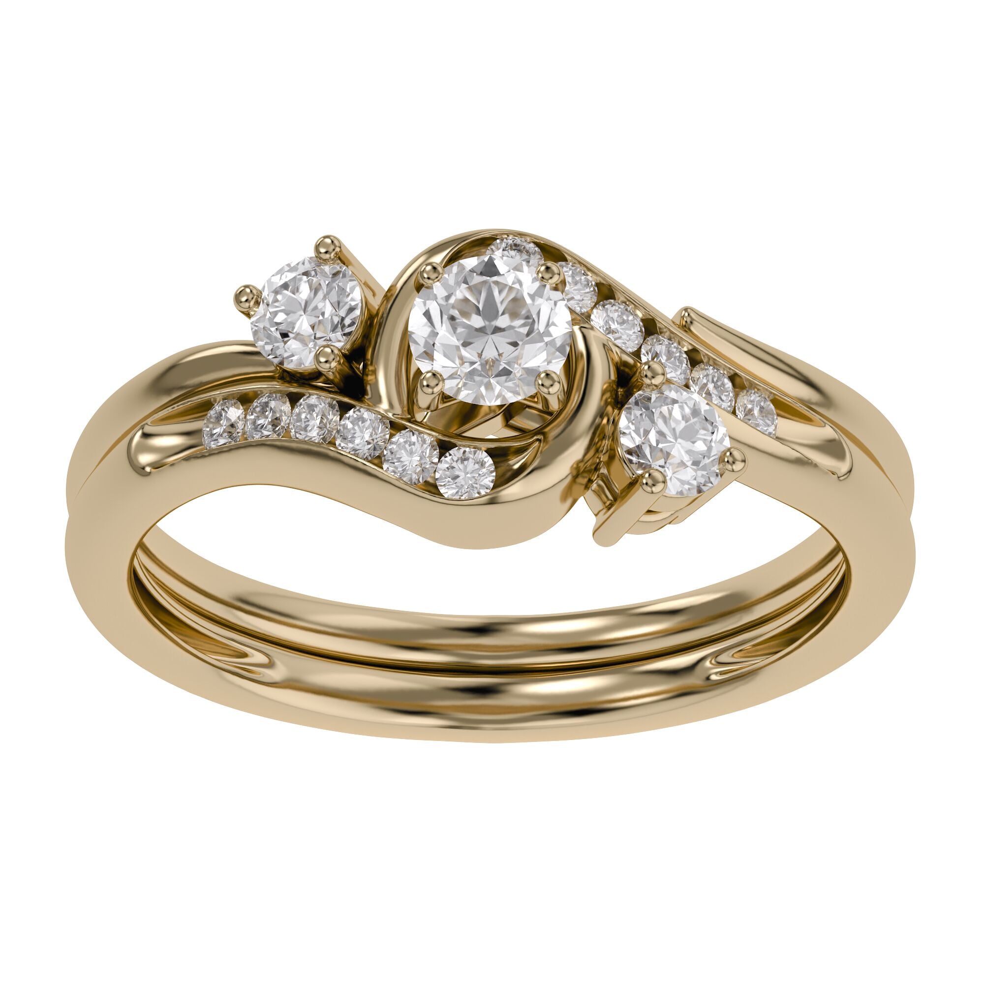 3 Stone Bypass Bridal Set Lab Grown Diamond Ring