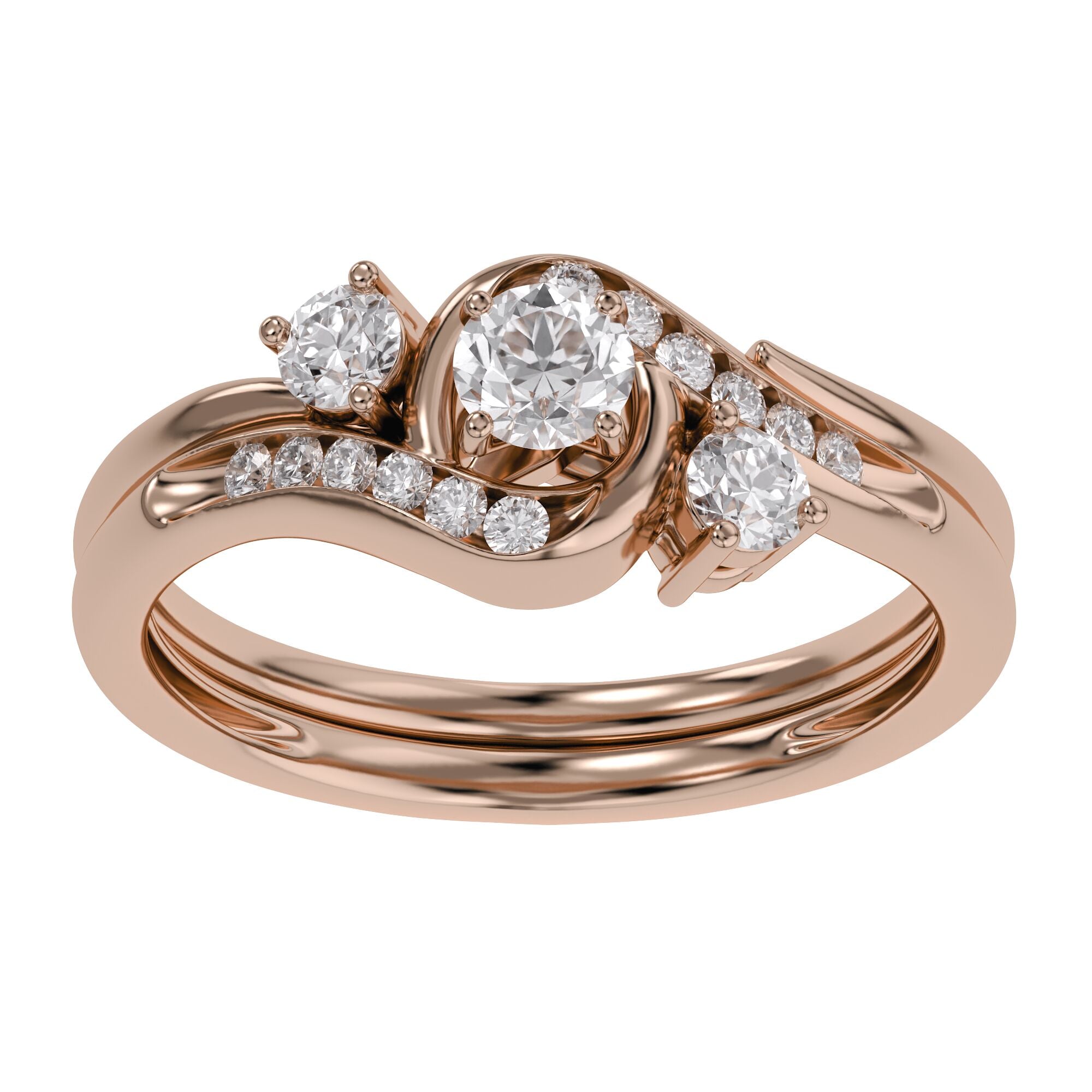 3 Stone Bypass Bridal Set Lab Grown Diamond Ring