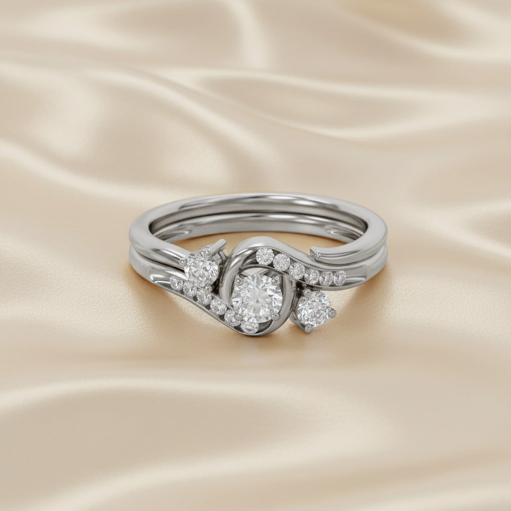 3 Stone Bypass Bridal Set Lab Grown Diamond Ring