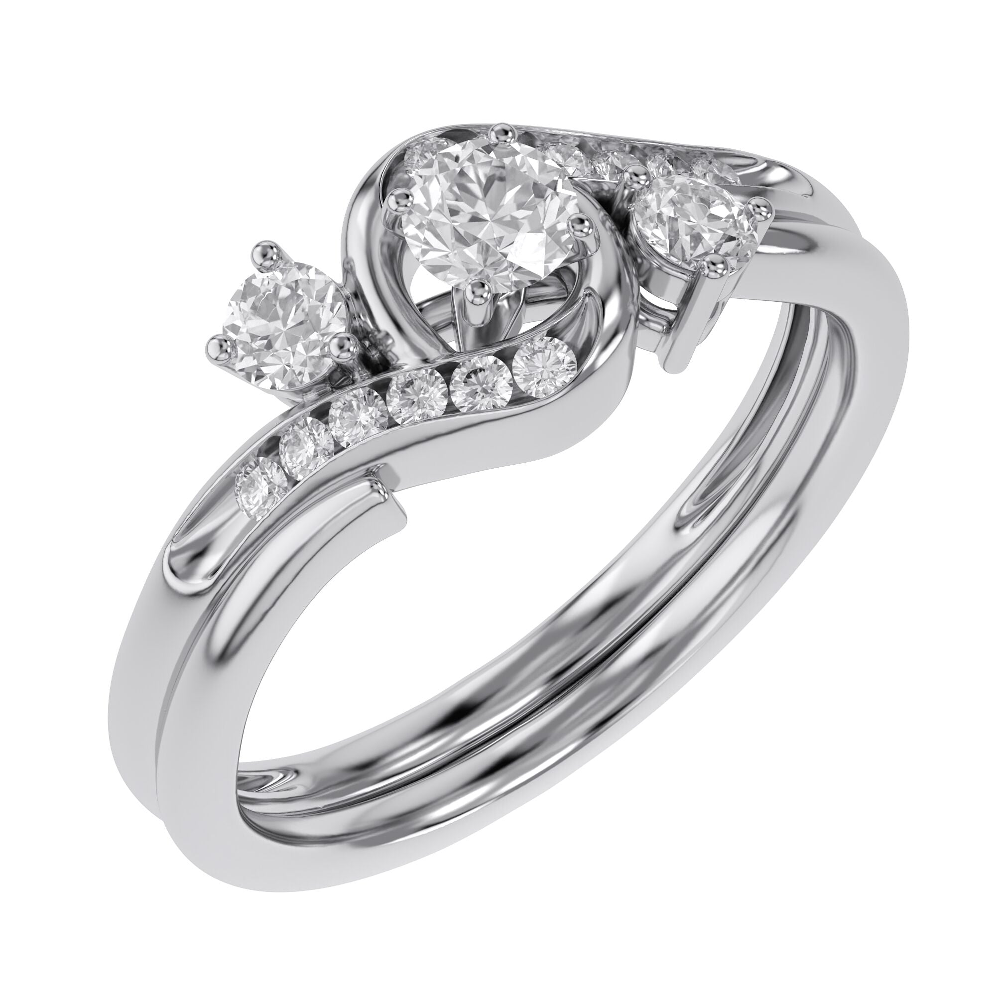 3 Stone Bypass Bridal Set Lab Grown Diamond Ring