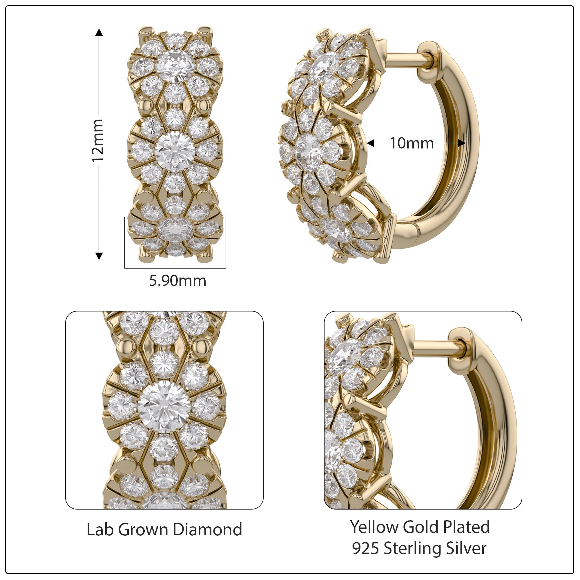 10MM Halo Lab Grown Diamond Hoop Earrings