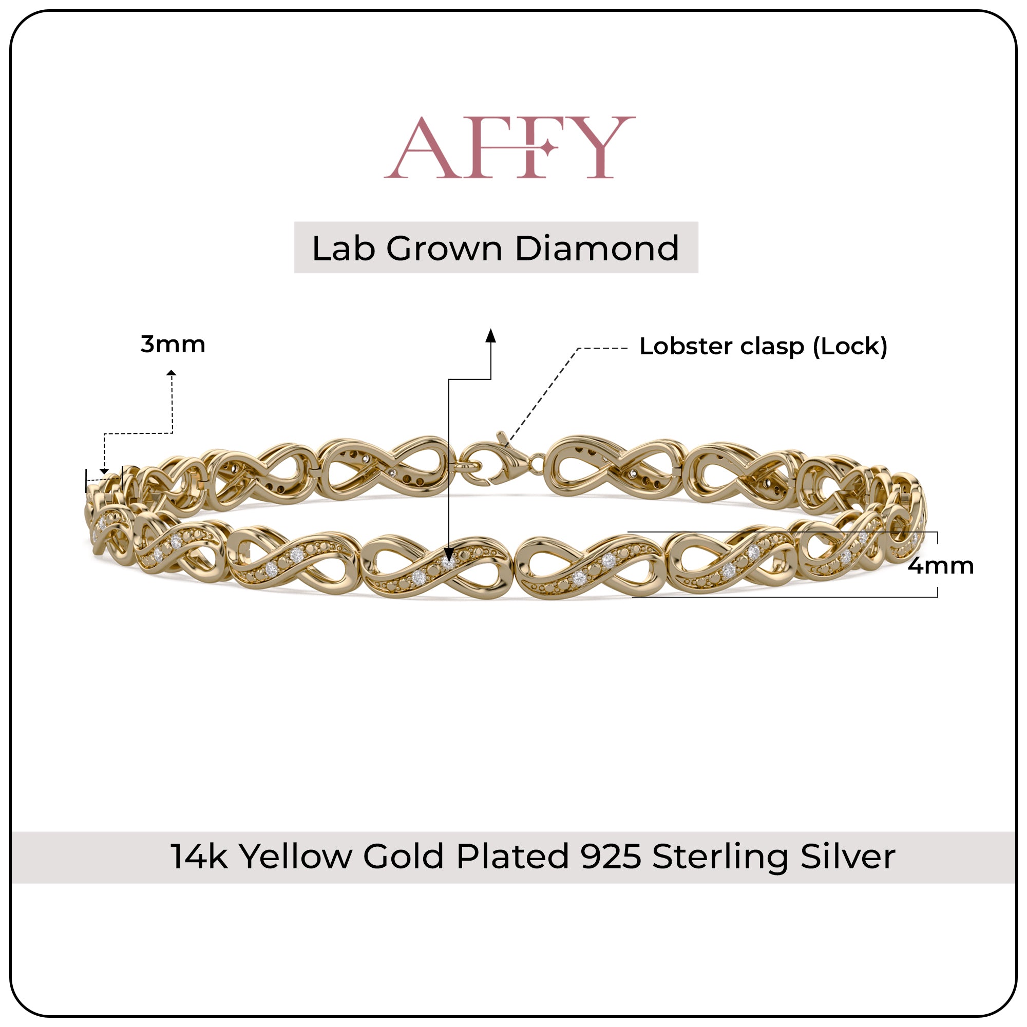 Infinity Style Lab Grown Diamond Bracelet 7.25 Inch