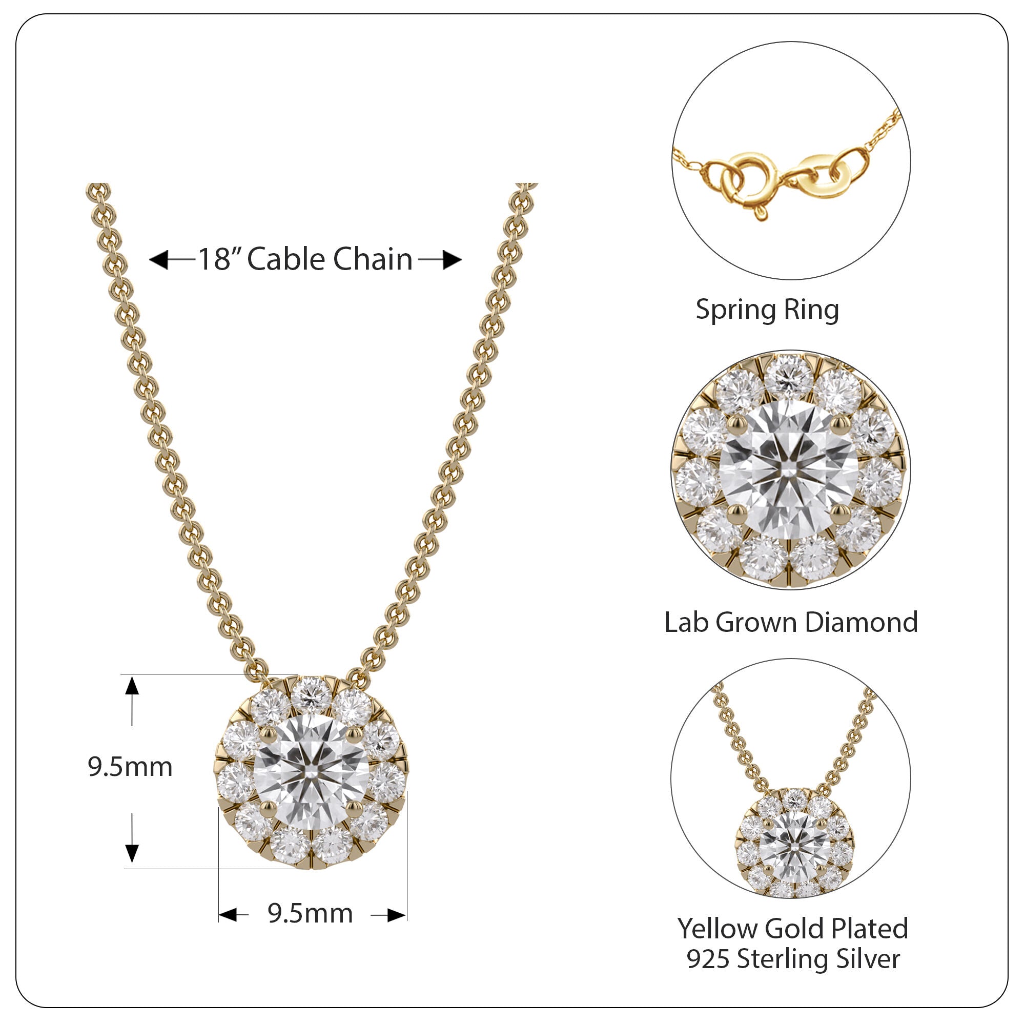 Halo Solitaire Lab Grown Diamond Pendant Necklace