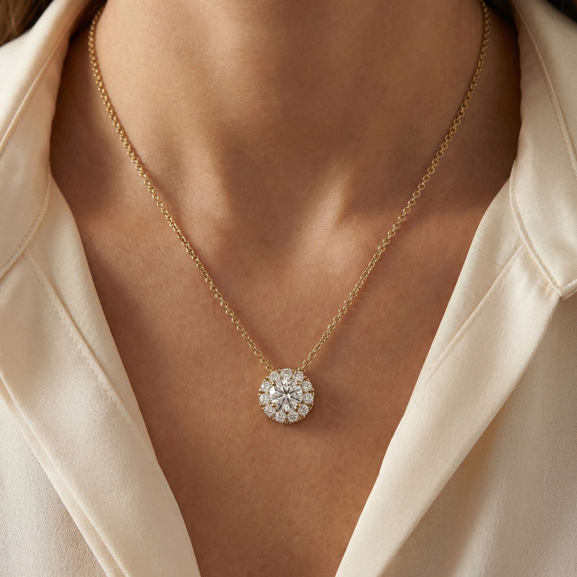 Halo Solitaire Lab Grown Diamond Pendant Necklace