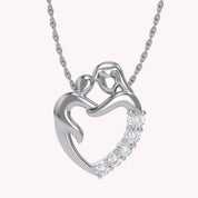Mom And Child Heart Natural Diamond Pendant Necklace