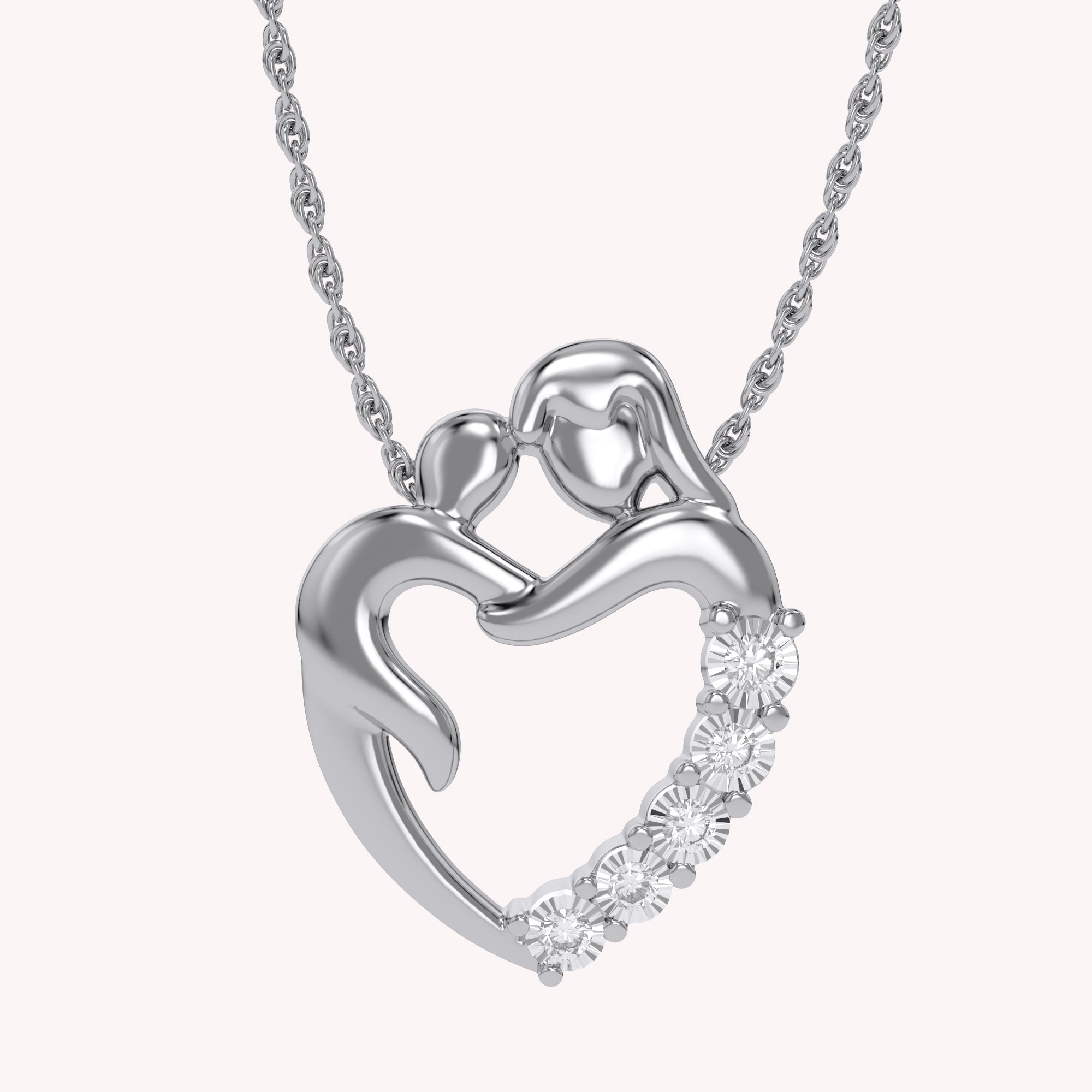 Mom And Child Heart Natural Diamond Pendant Necklace