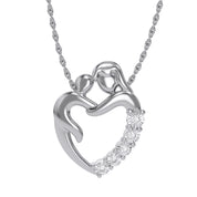 Mom And Child Heart Natural Diamond Pendant Necklace