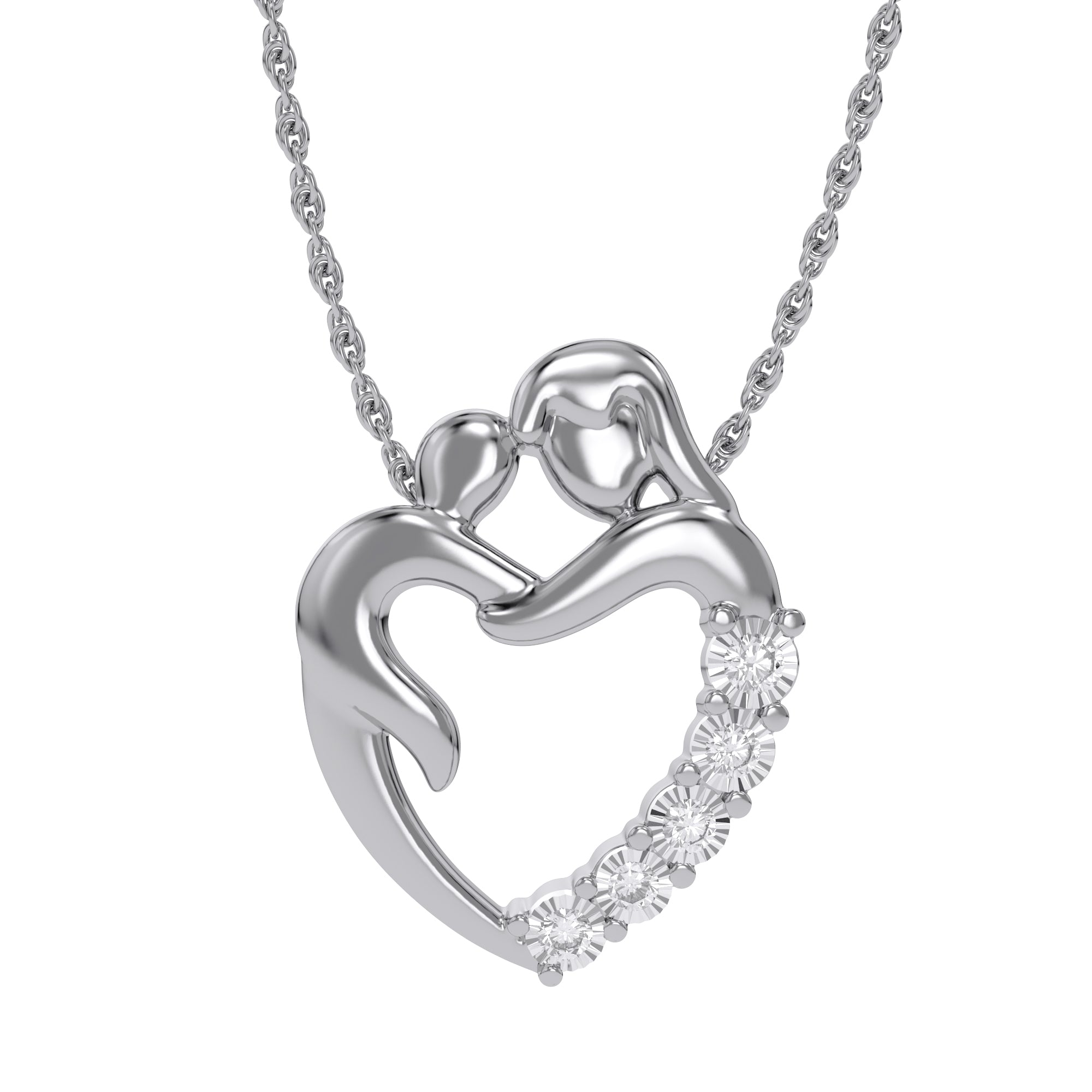 Mom And Child Heart Natural Diamond Pendant Necklace