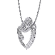 Mom And Child Heart Natural Diamond Pendant Necklace