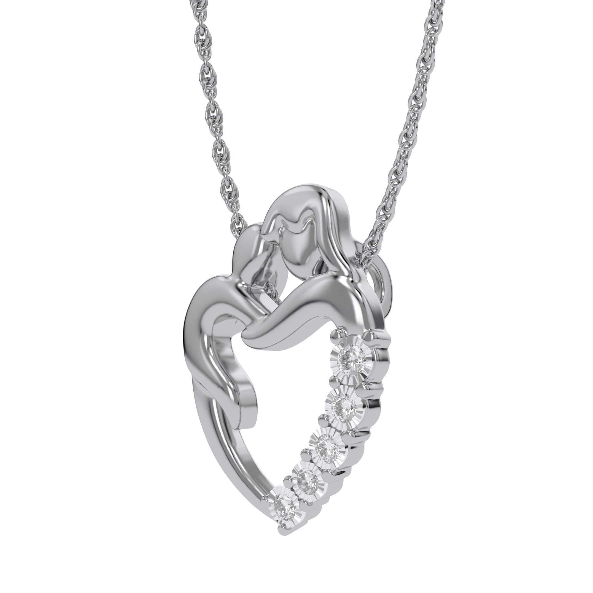 Mom And Child Heart Natural Diamond Pendant Necklace