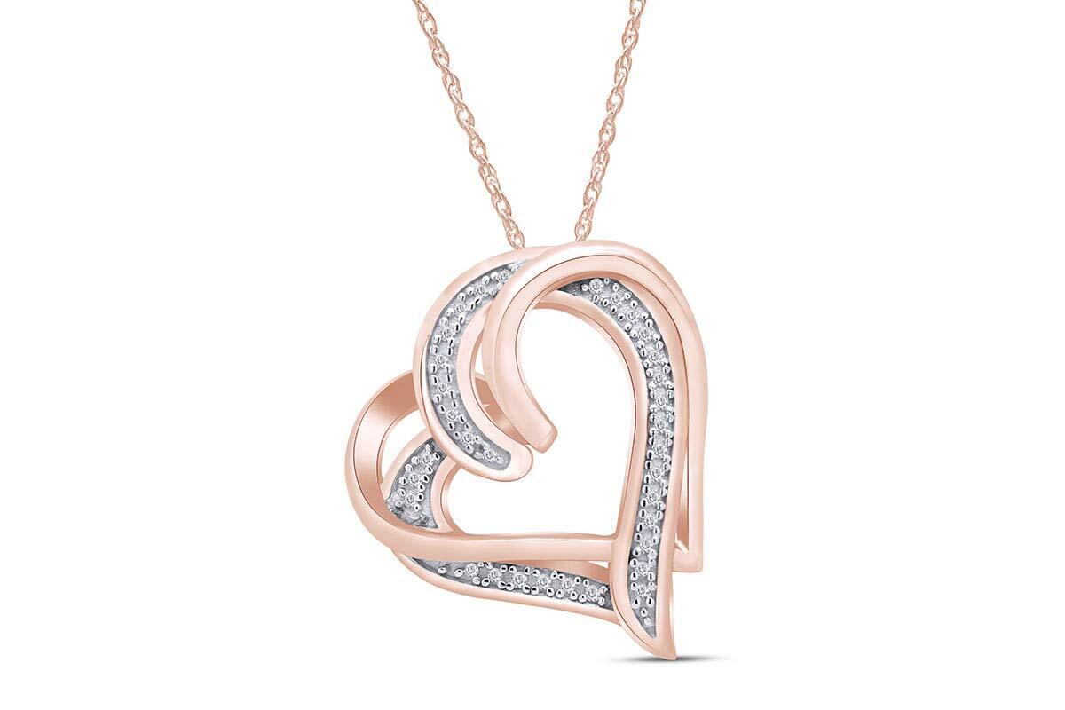 Double Heart Natural Diamond Pendant Necklace
