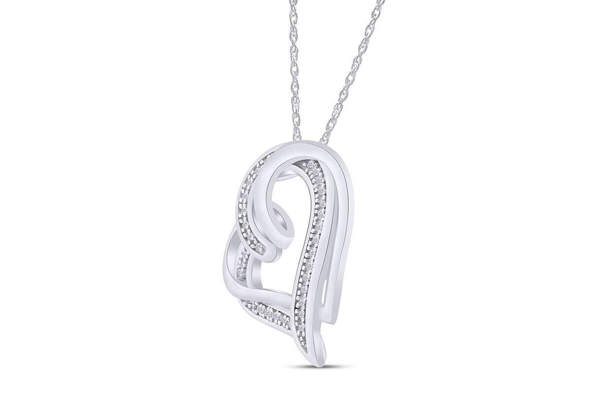 Double Heart Natural Diamond Pendant Necklace