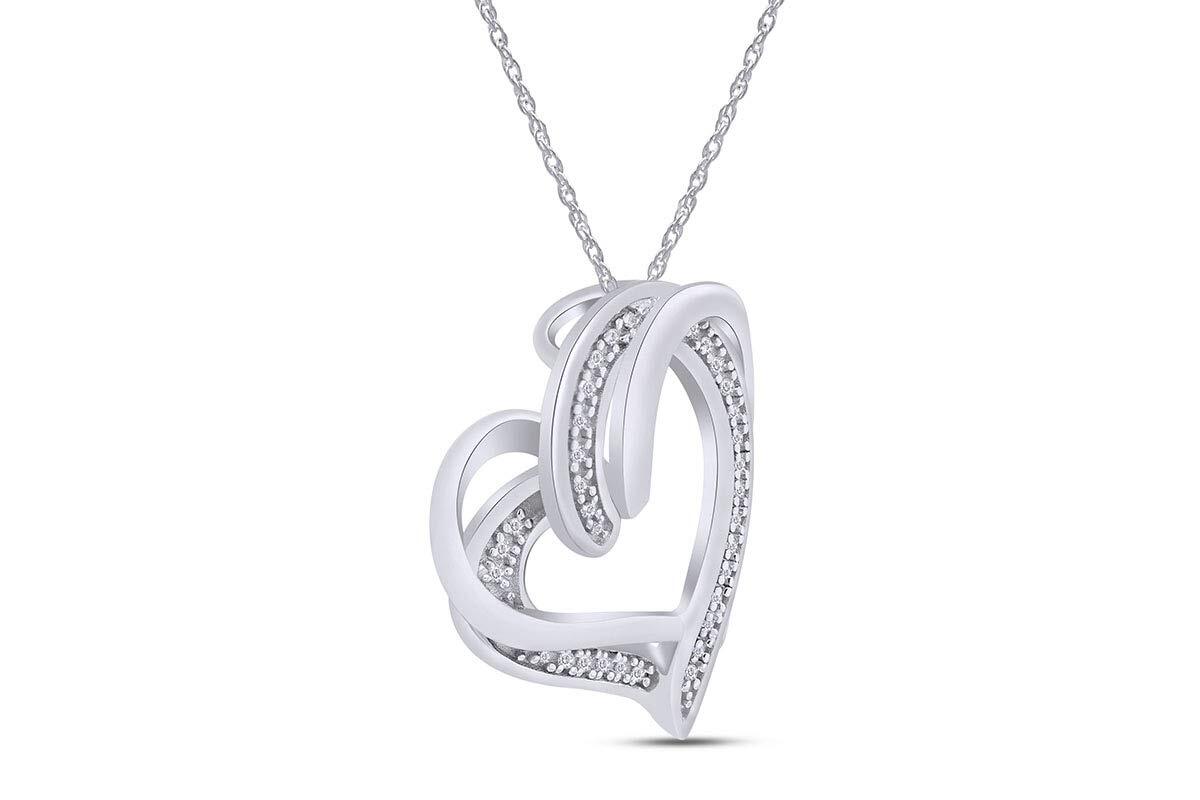 Double Heart Natural Diamond Pendant Necklace