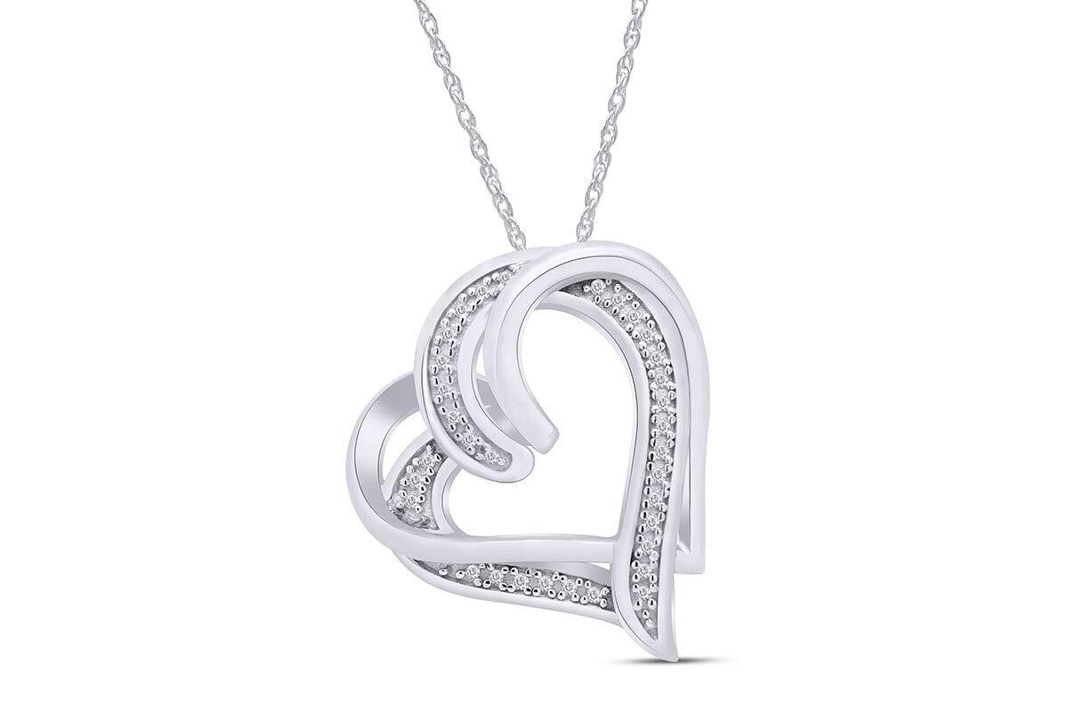Double Heart Natural Diamond Pendant Necklace