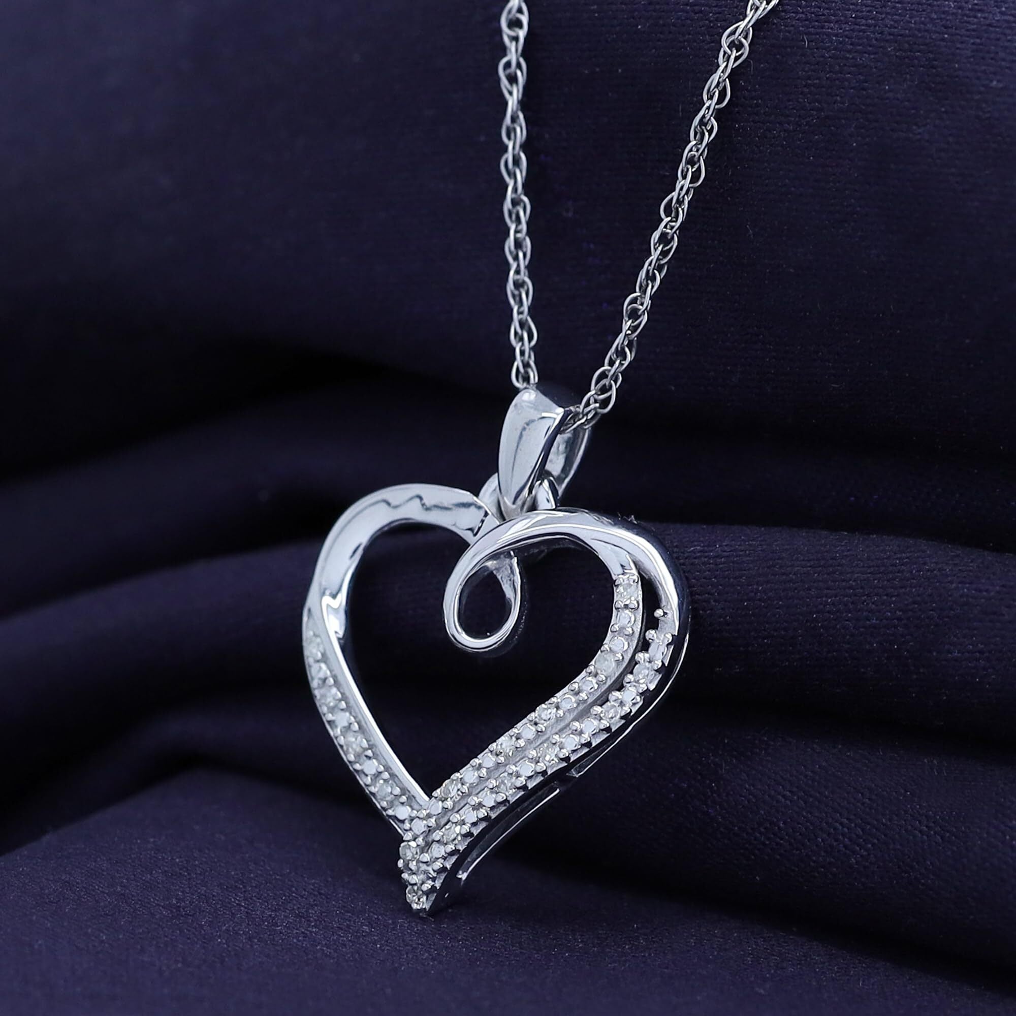 Swirl Open Heart Natural Diamond Pendant Necklace