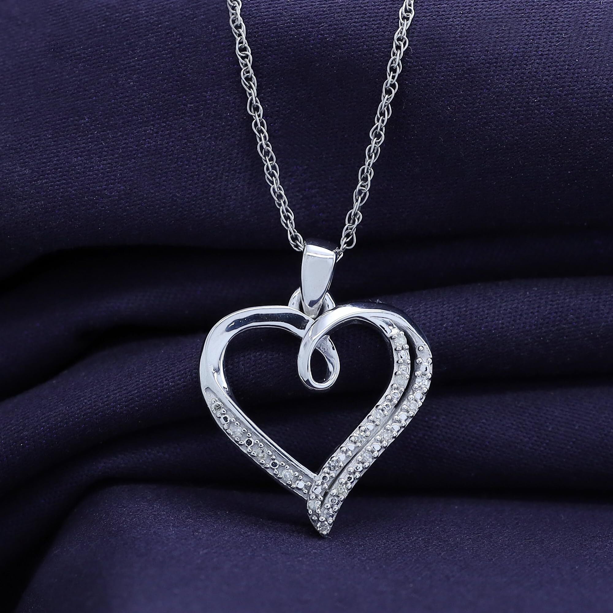 Swirl Open Heart Natural Diamond Pendant Necklace
