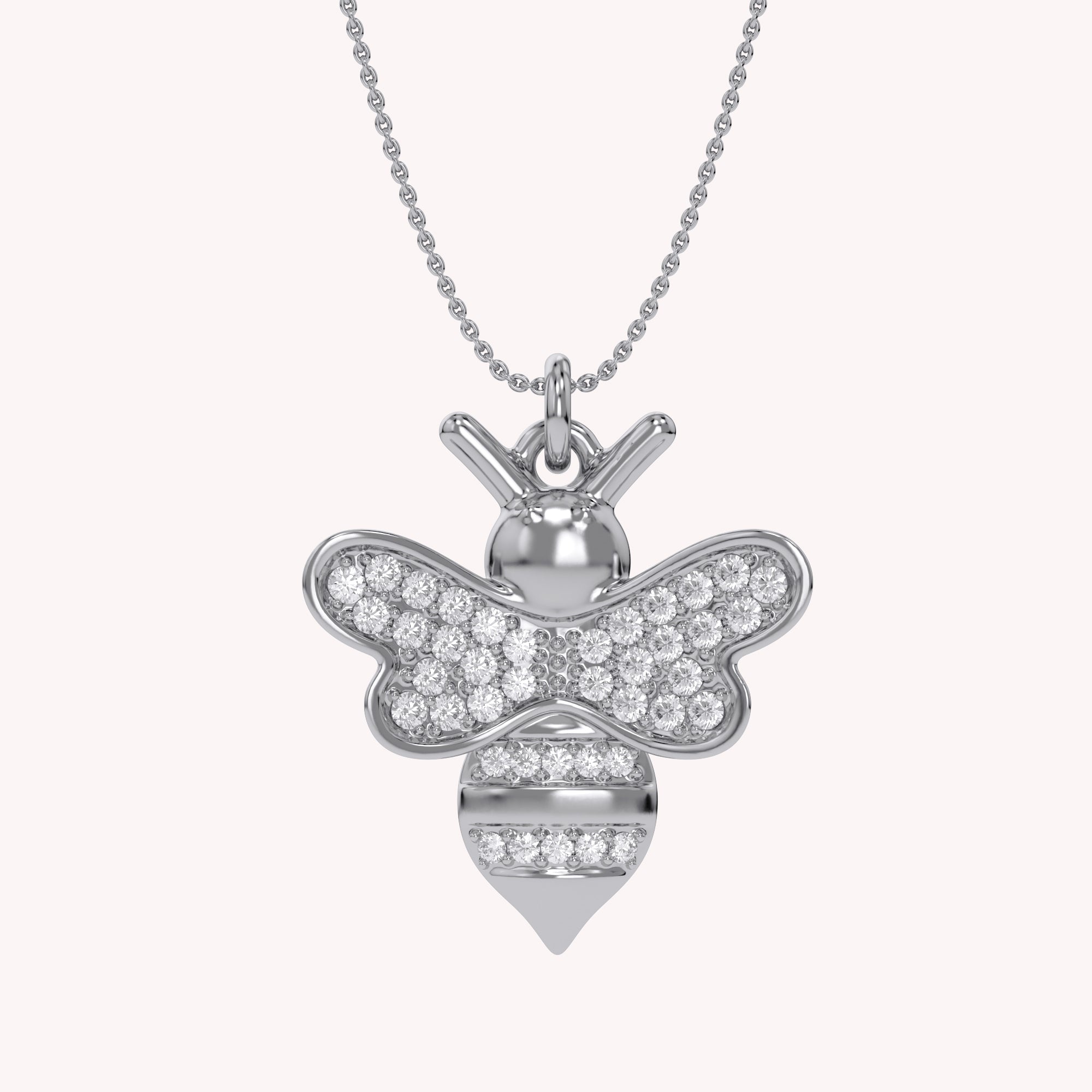 Bee Bumblebee White Cubic Zirconia Pendant Necklace