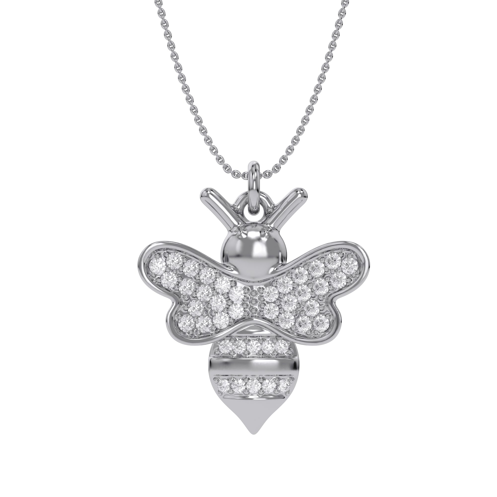 Bee Bumblebee White Cubic Zirconia Pendant Necklace