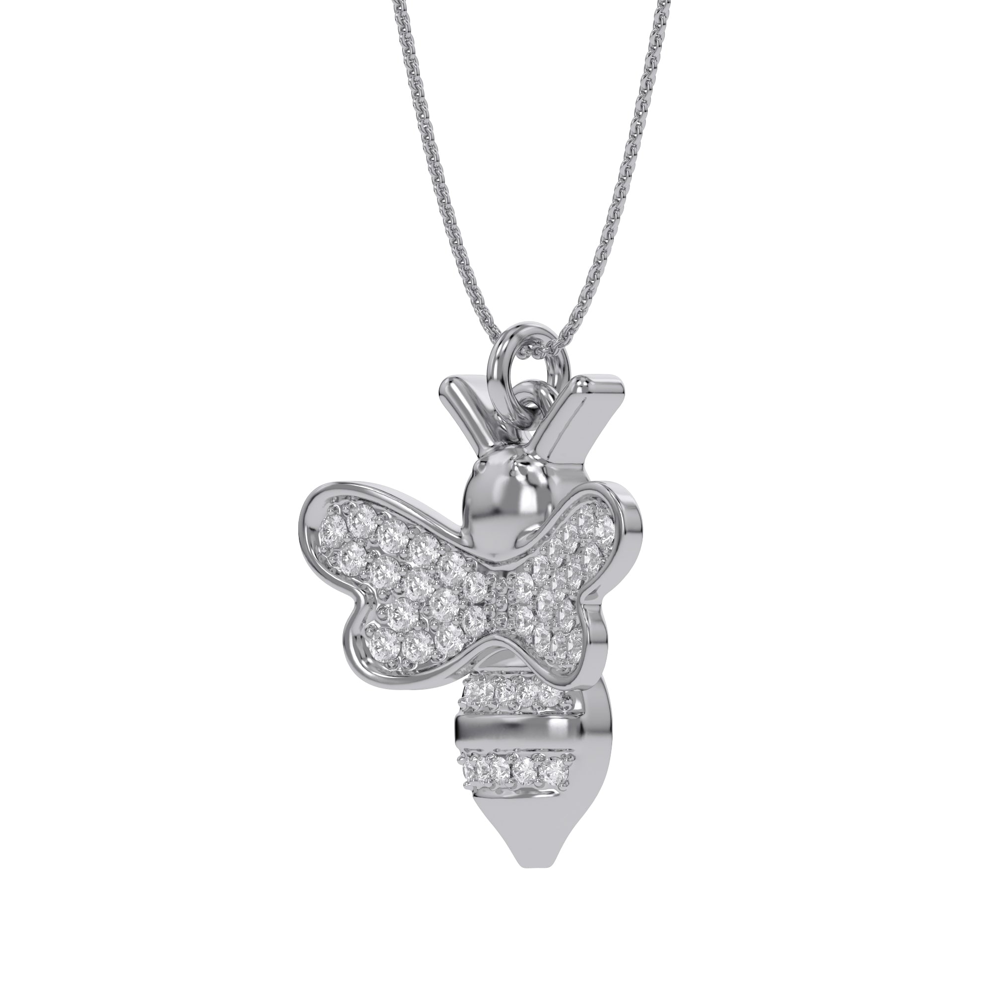 Bee Bumblebee White Cubic Zirconia Pendant Necklace