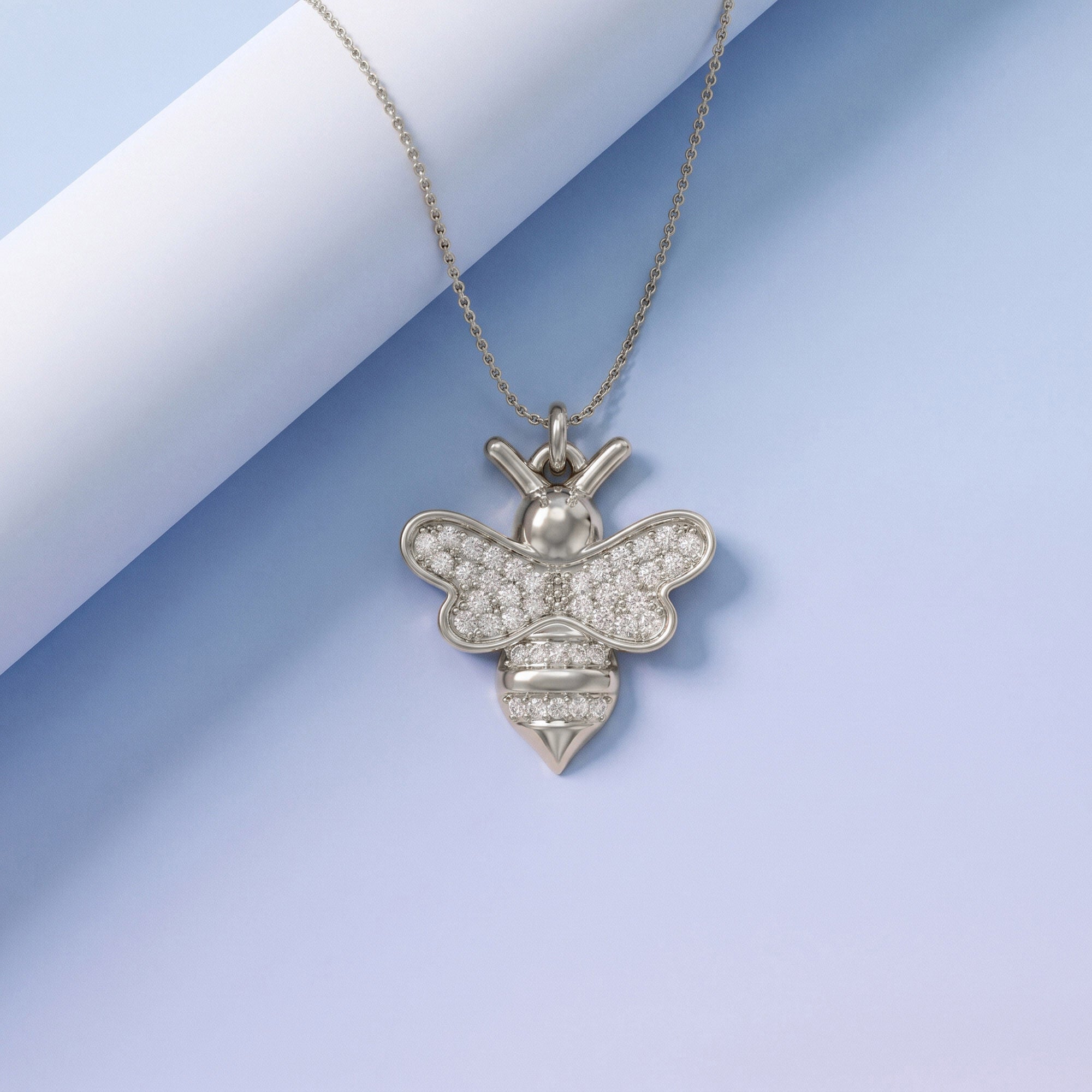 Bee Bumblebee White Cubic Zirconia Pendant Necklace