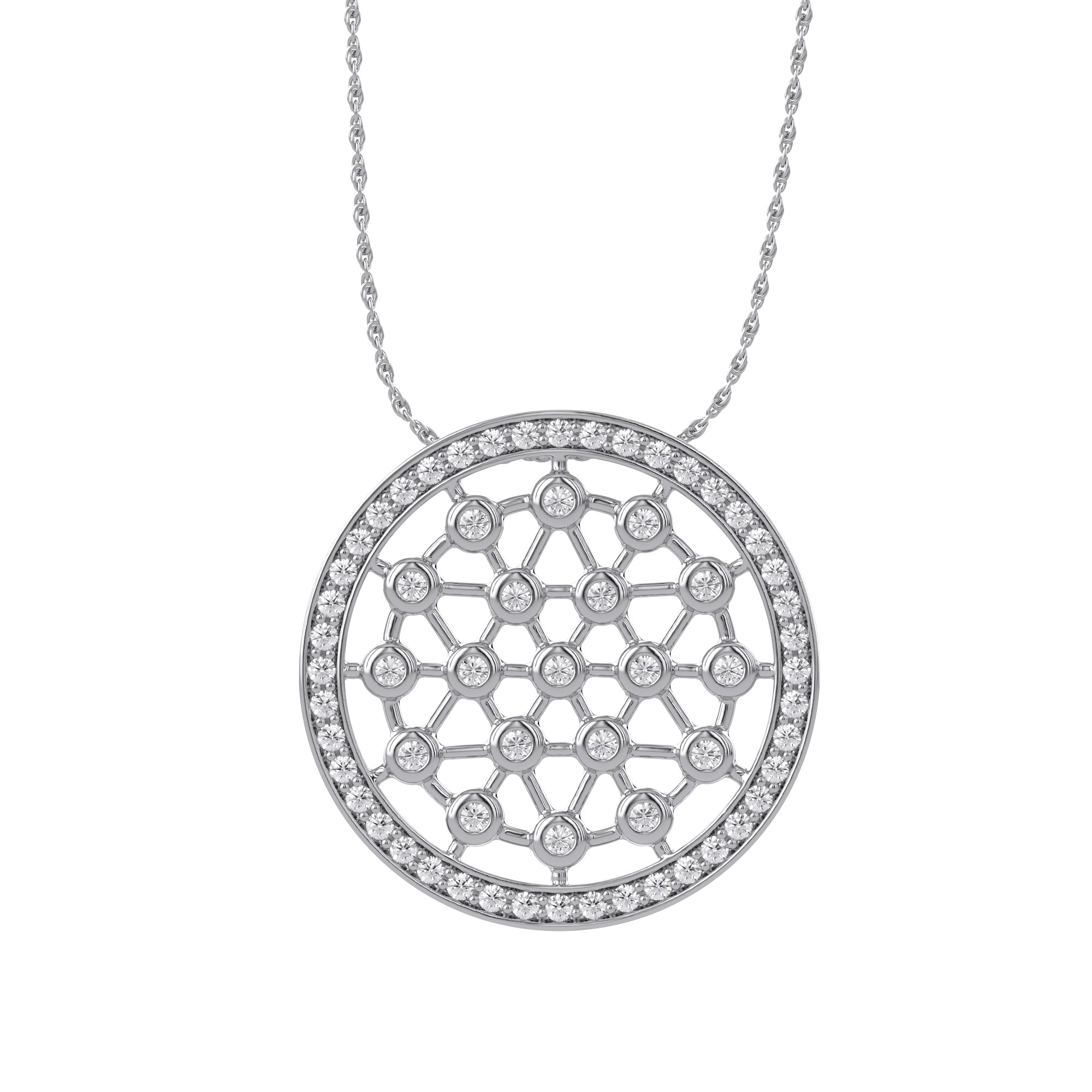 Medallion Lattice Circle of Life White Cubic Zirconia Pendant Necklace