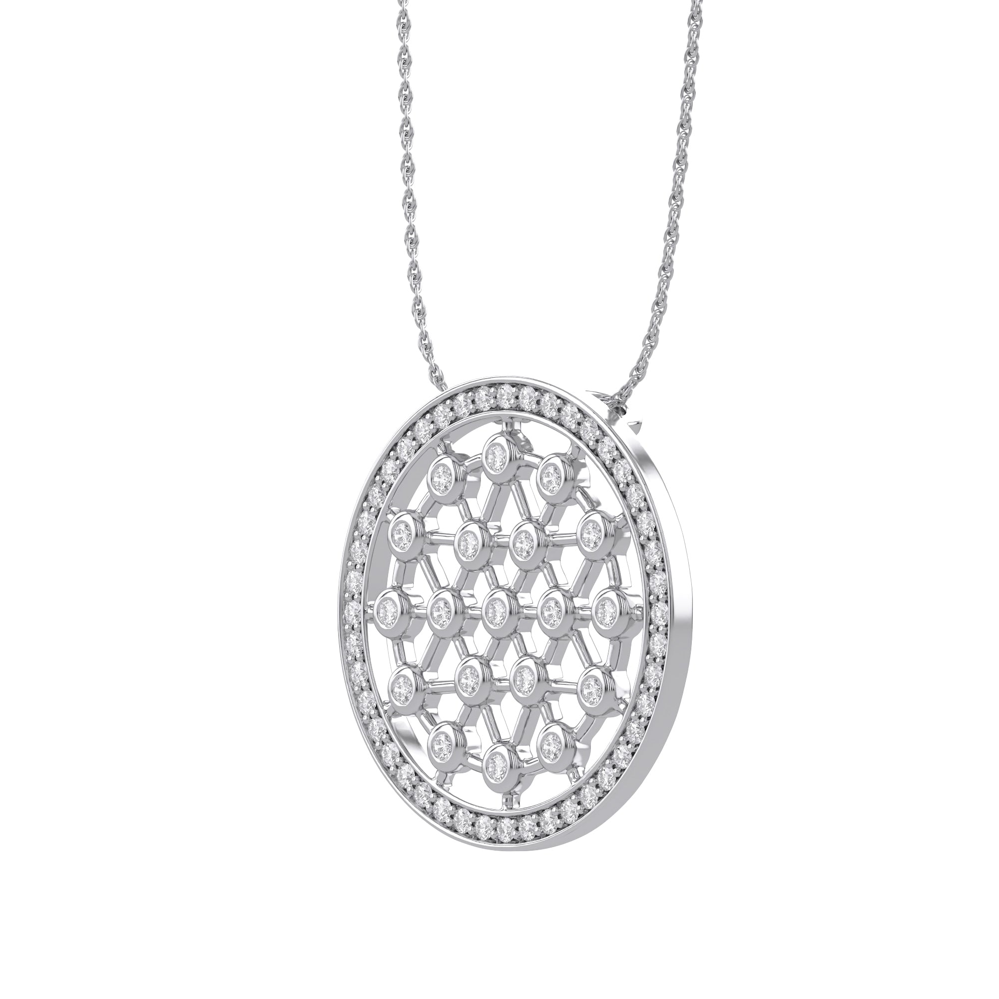 Medallion Lattice Circle of Life White Cubic Zirconia Pendant Necklace