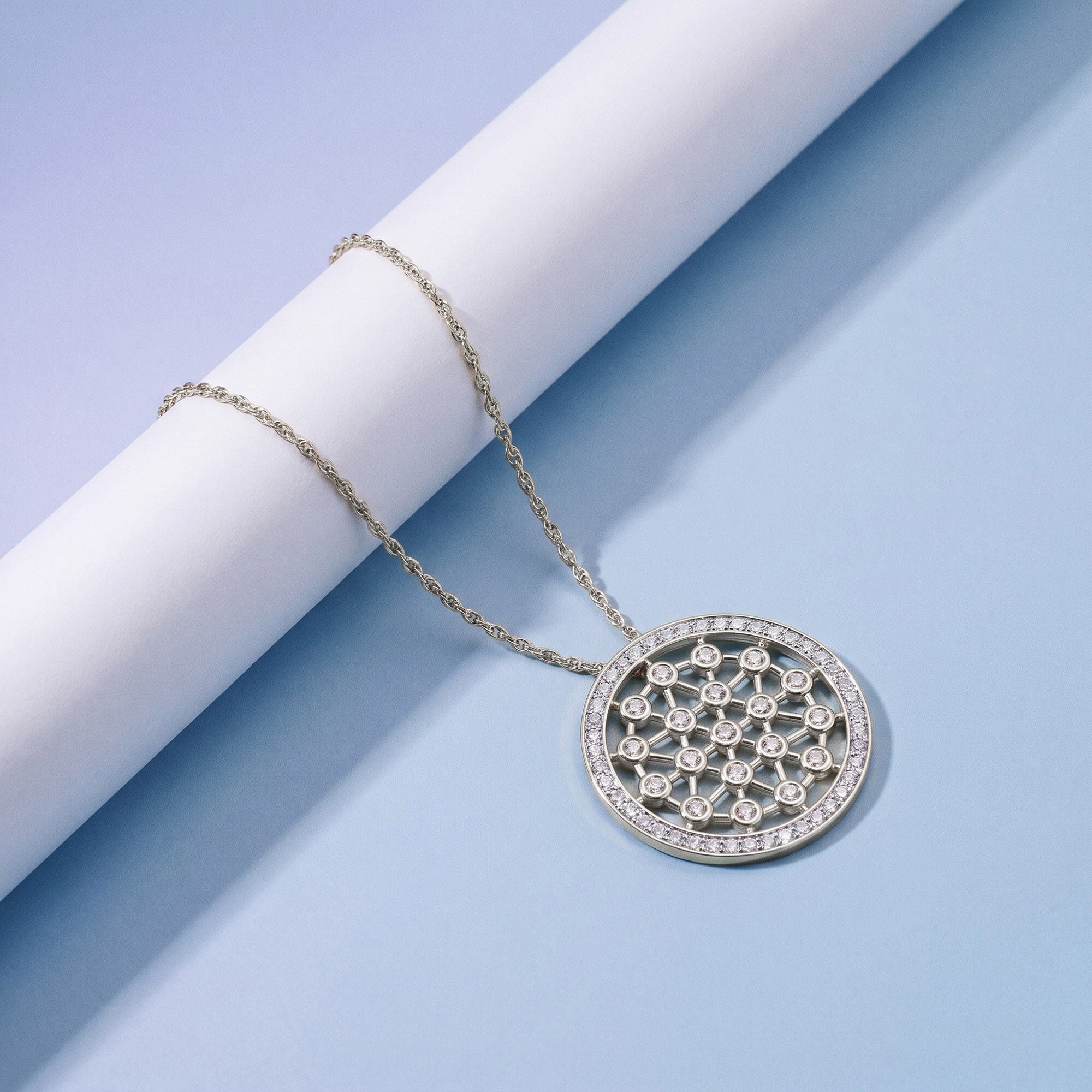 Medallion Lattice Circle of Life White Cubic Zirconia Pendant Necklace