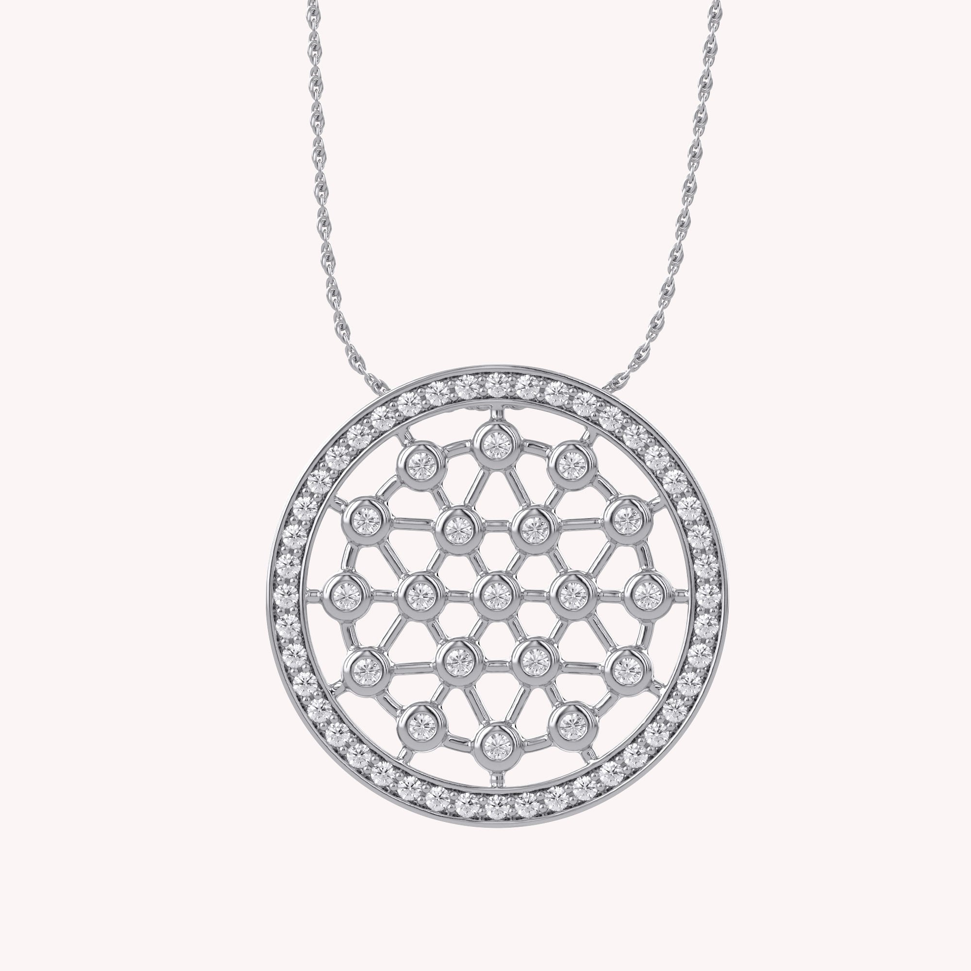 Medallion Lattice Circle of Life White Cubic Zirconia Pendant Necklace