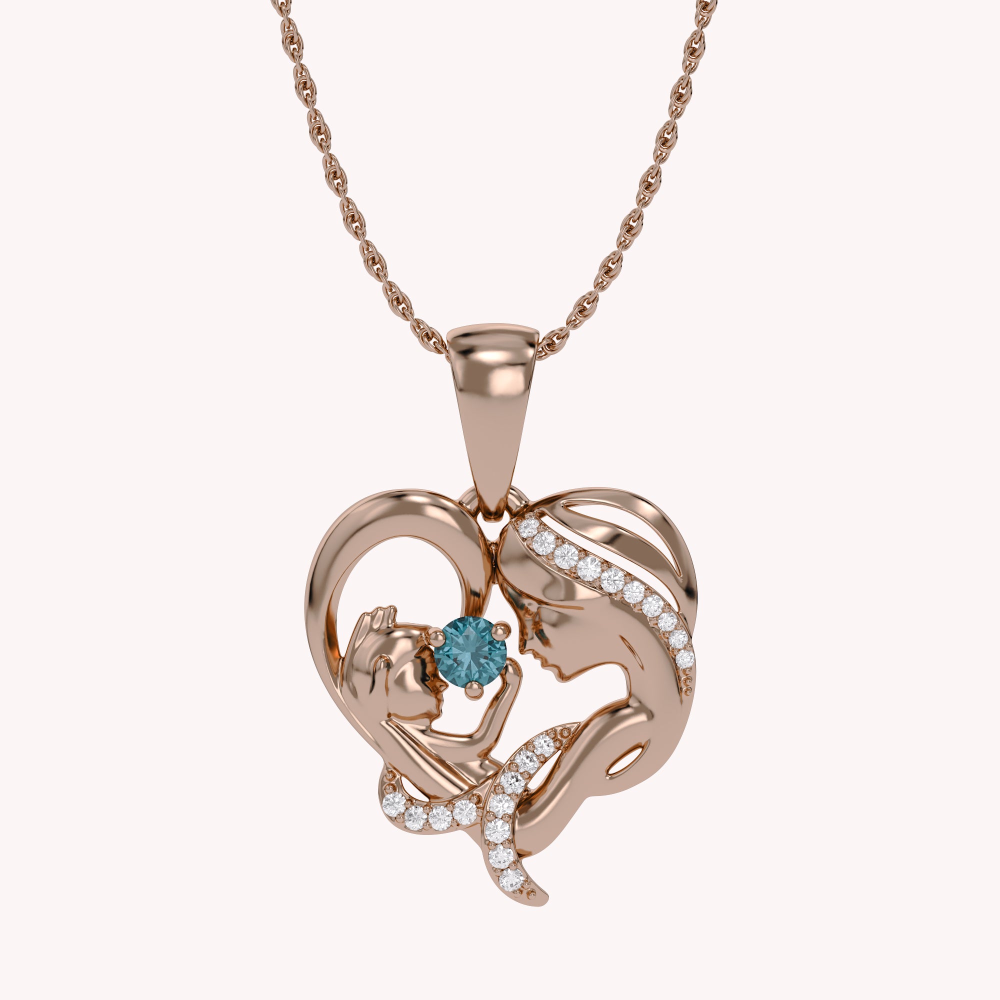 Mother And Child Heart Pendant Necklace Sterling Silver