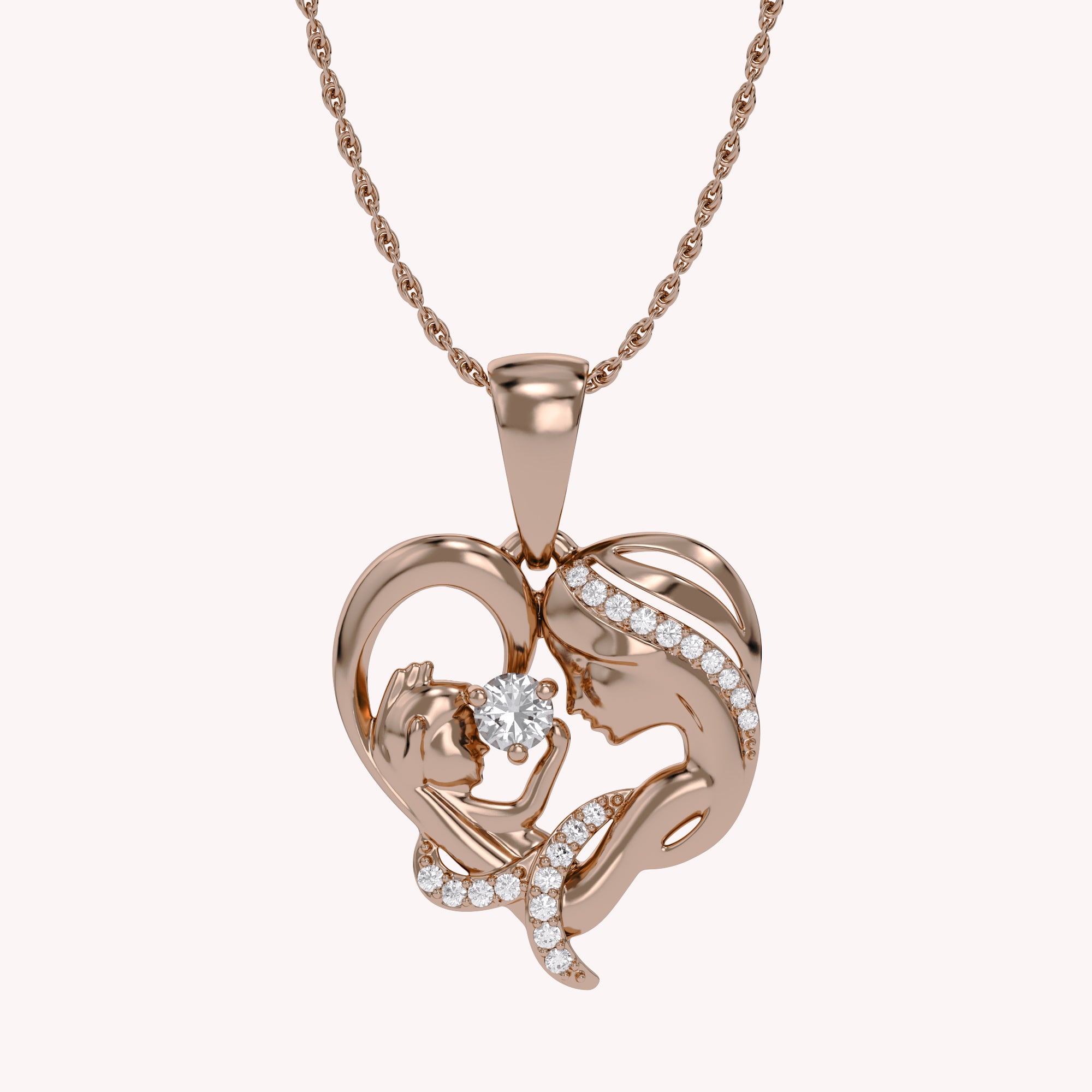 Mother And Child Heart Pendant Necklace Sterling Silver