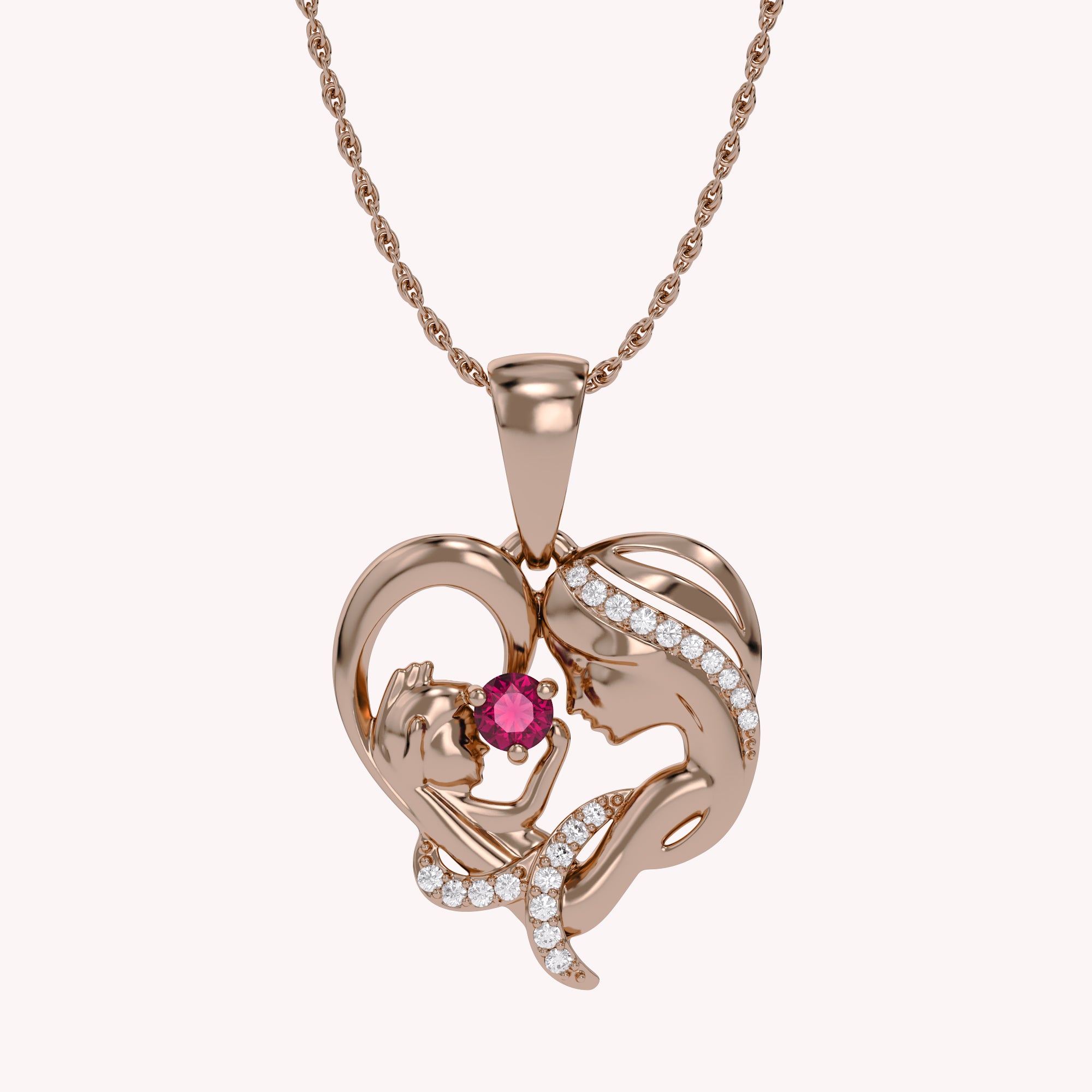 Mother And Child Heart Pendant Necklace Sterling Silver