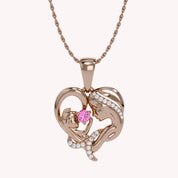 Mother And Child Heart Pendant Necklace Sterling Silver