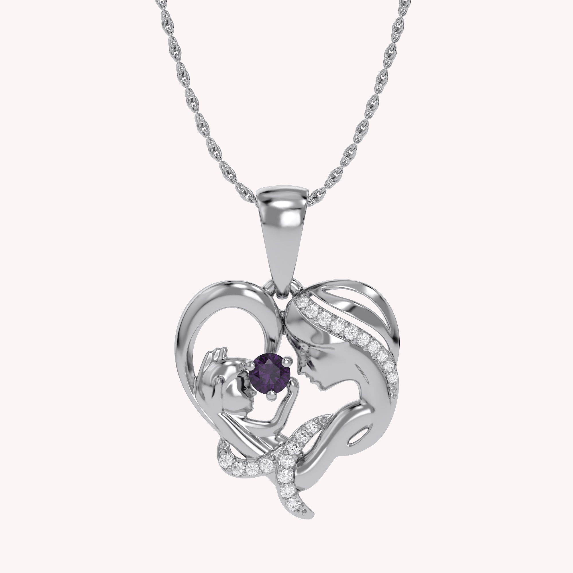 Mother And Child Heart Pendant Necklace Sterling Silver