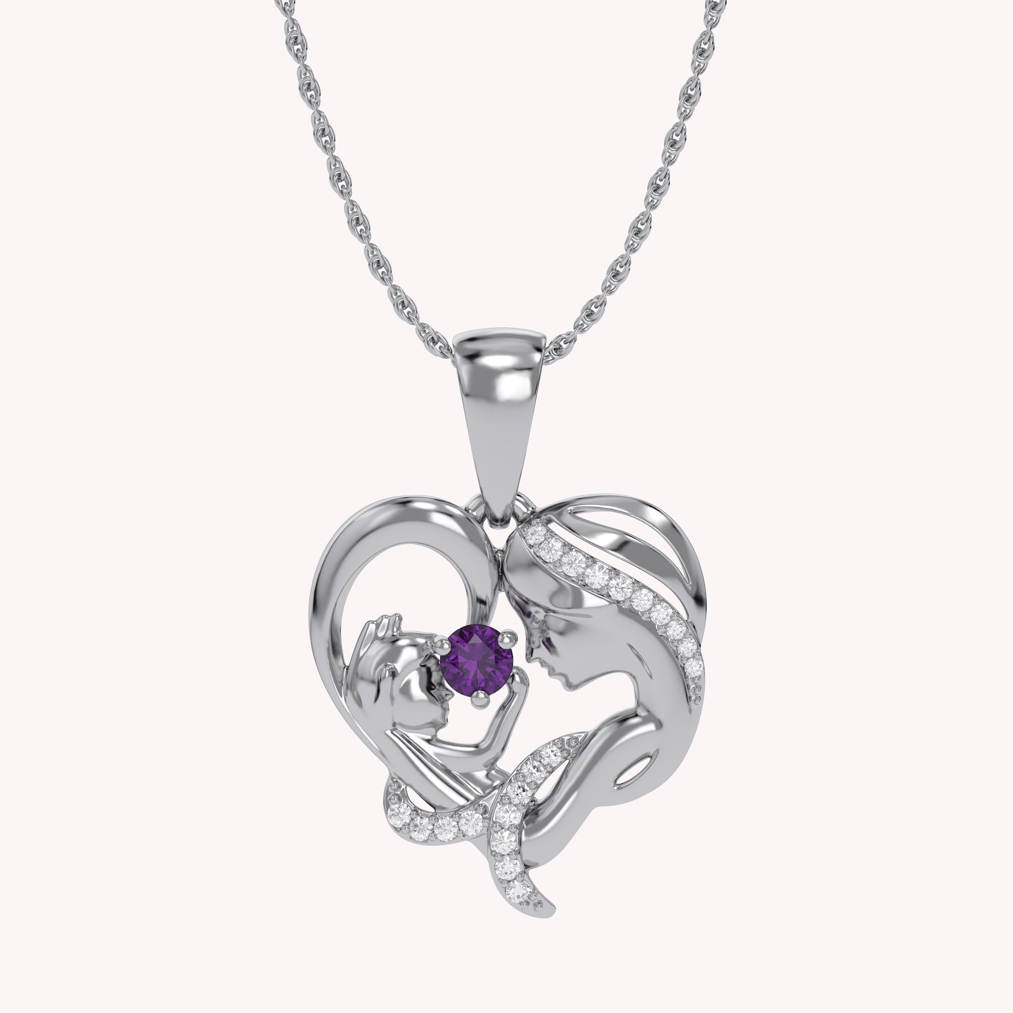 Mother And Child Heart Pendant Necklace Sterling Silver