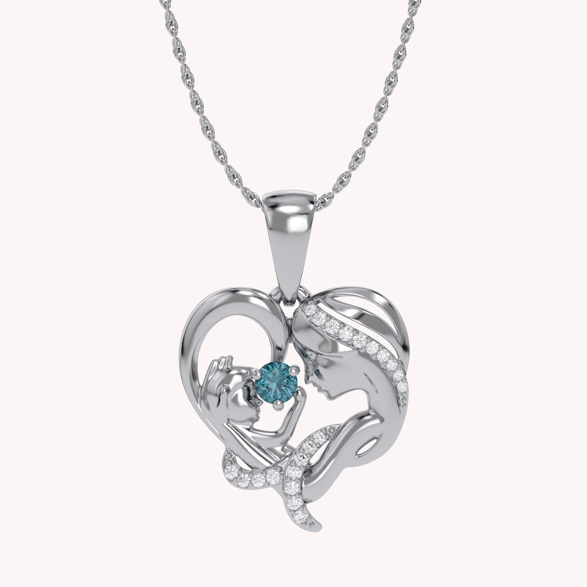 Mother And Child Heart Pendant Necklace Sterling Silver