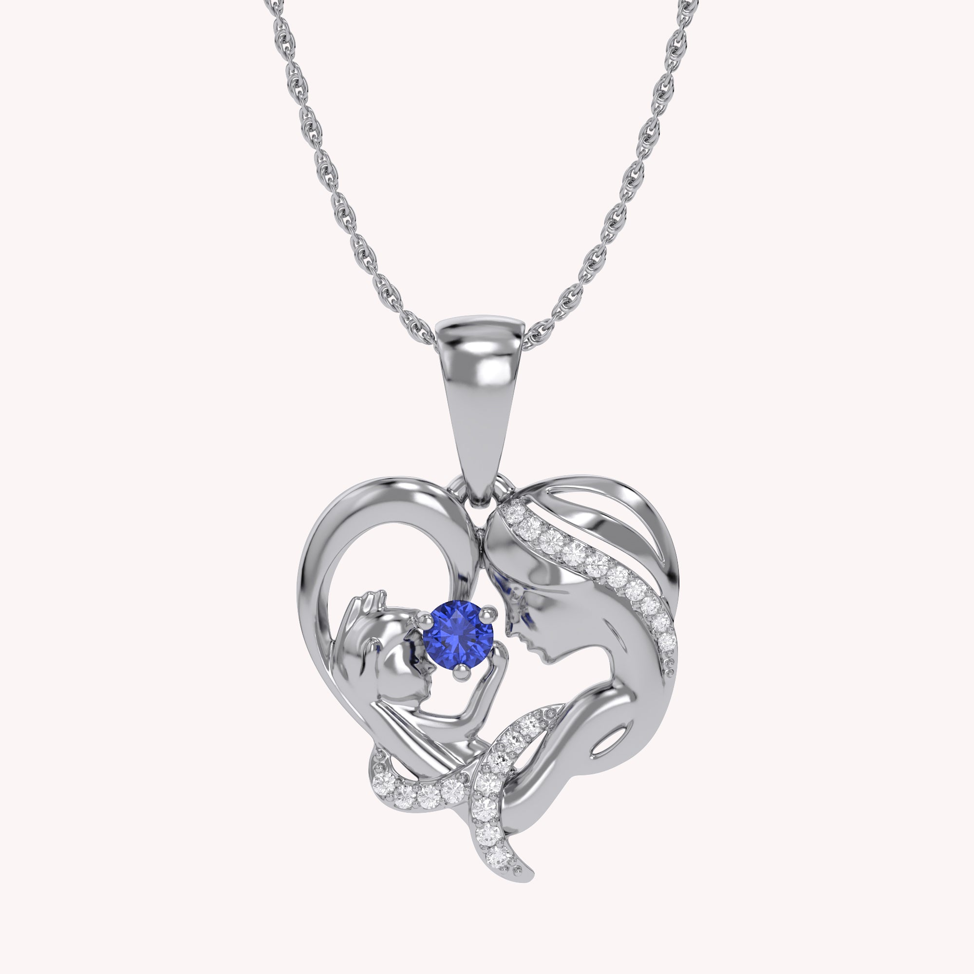 Mother And Child Heart Pendant Necklace Sterling Silver