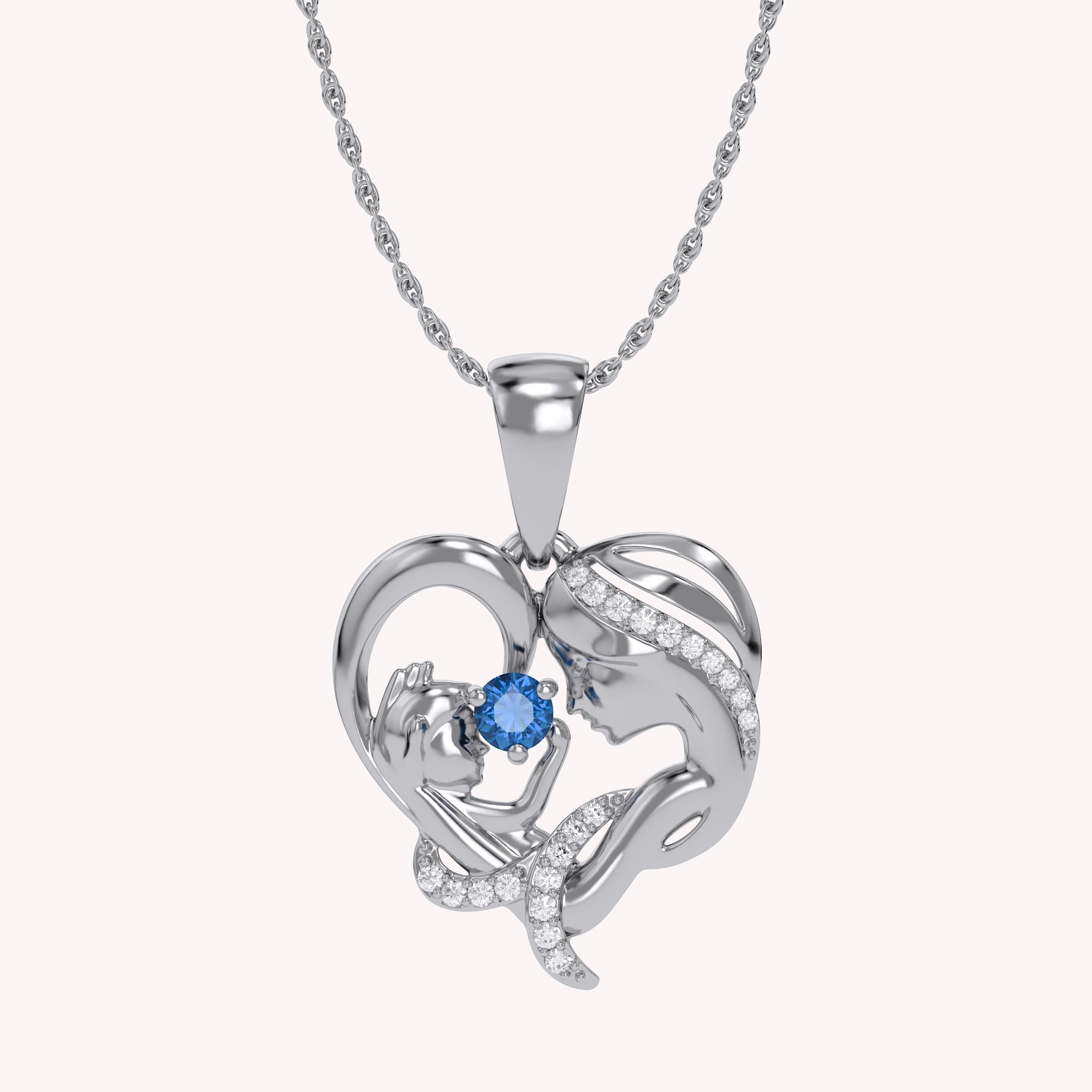 Mother And Child Heart Pendant Necklace Sterling Silver