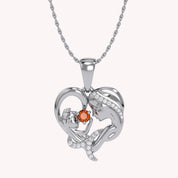 Mother And Child Heart Pendant Necklace Sterling Silver