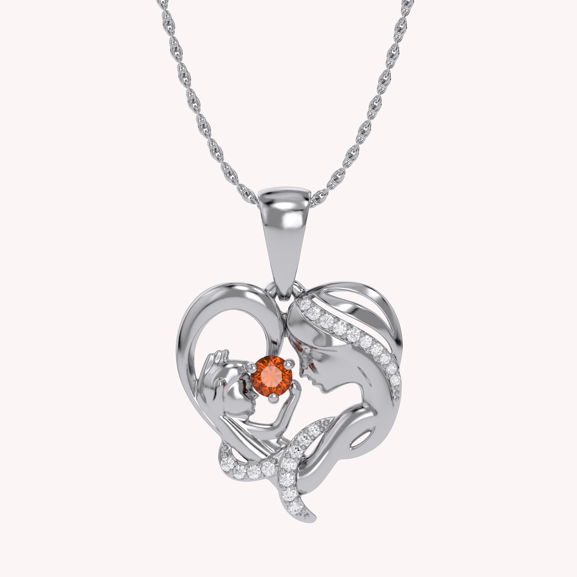 Mother And Child Heart Pendant Necklace Sterling Silver
