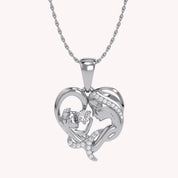 Mother And Child Heart Pendant Necklace Sterling Silver