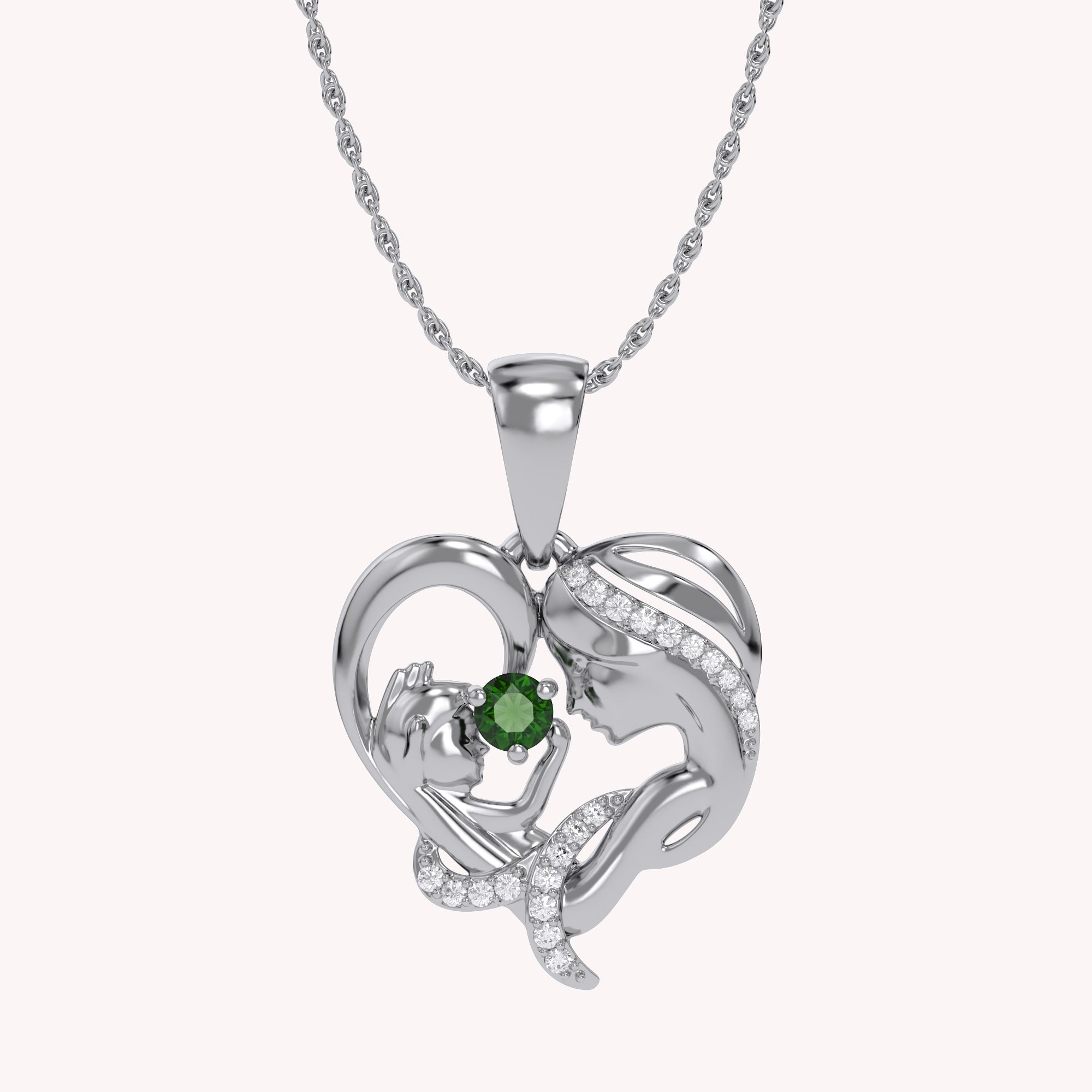 Mother And Child Heart Pendant Necklace Sterling Silver