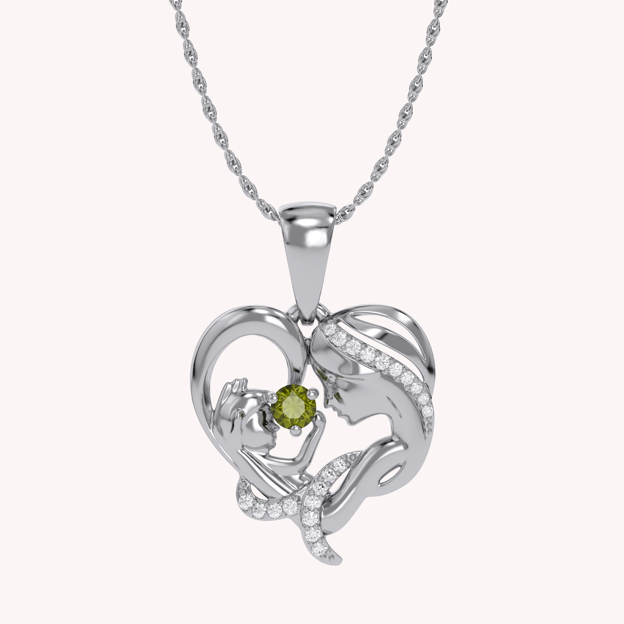 Mother And Child Heart Pendant Necklace Sterling Silver