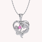 Mother And Child Heart Pendant Necklace Sterling Silver