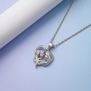 Mother And Child Heart Pendant Necklace Sterling Silver