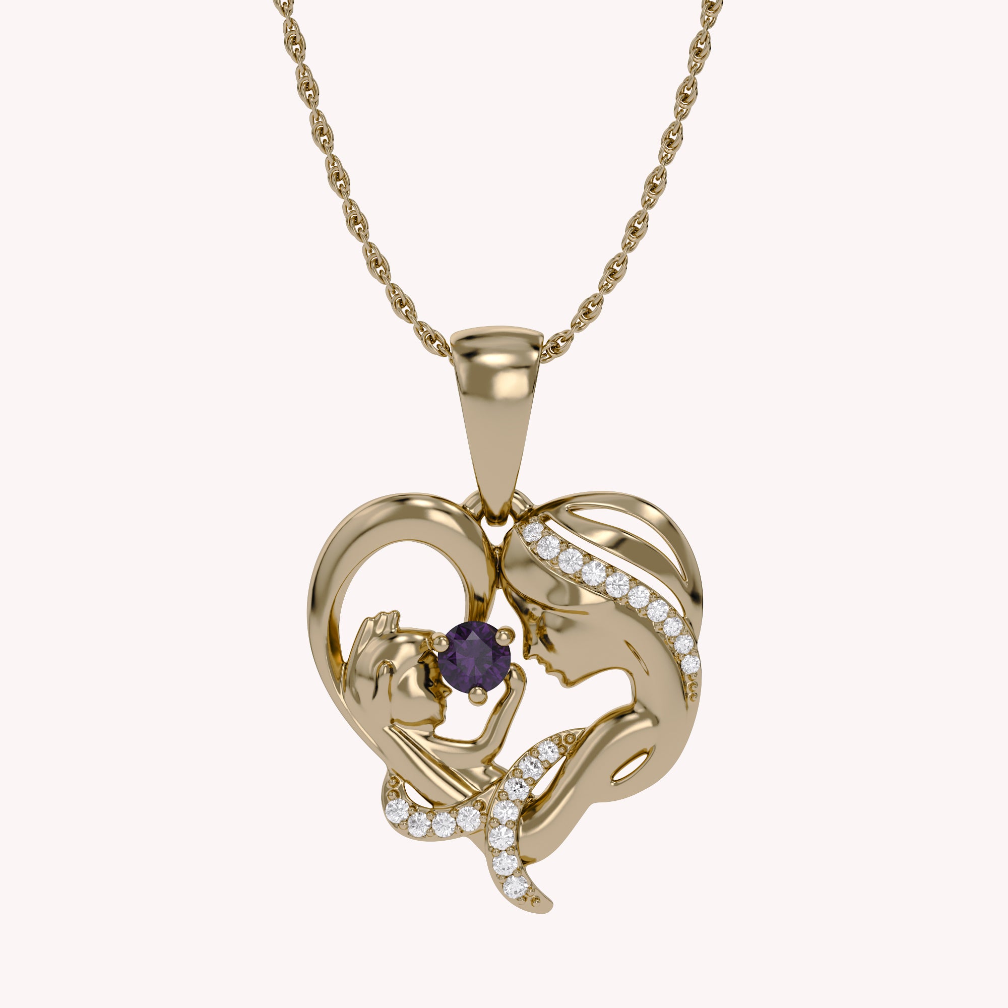 Mother And Child Heart Pendant Necklace Sterling Silver