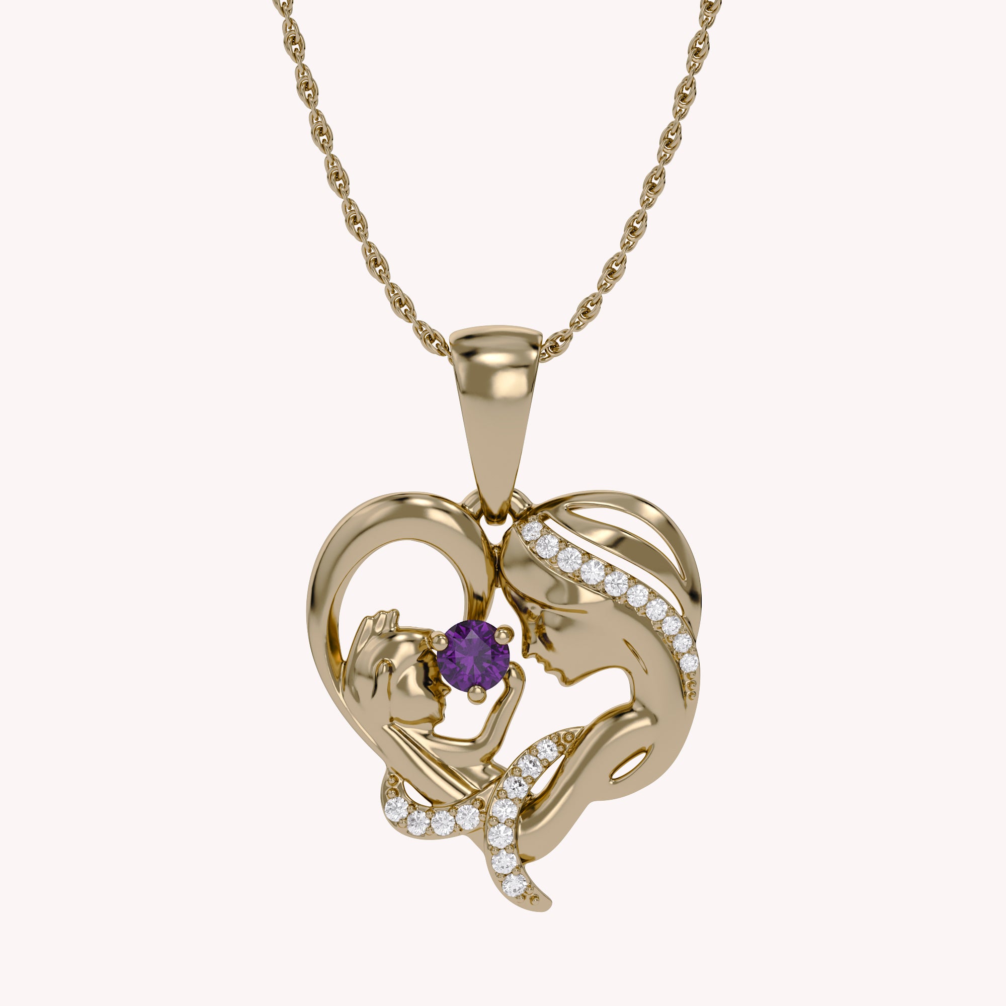 Mother And Child Heart Pendant Necklace Sterling Silver