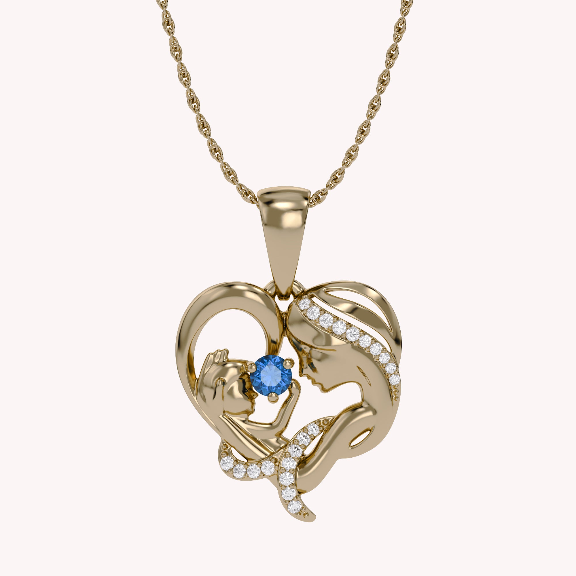Mother And Child Heart Pendant Necklace Sterling Silver
