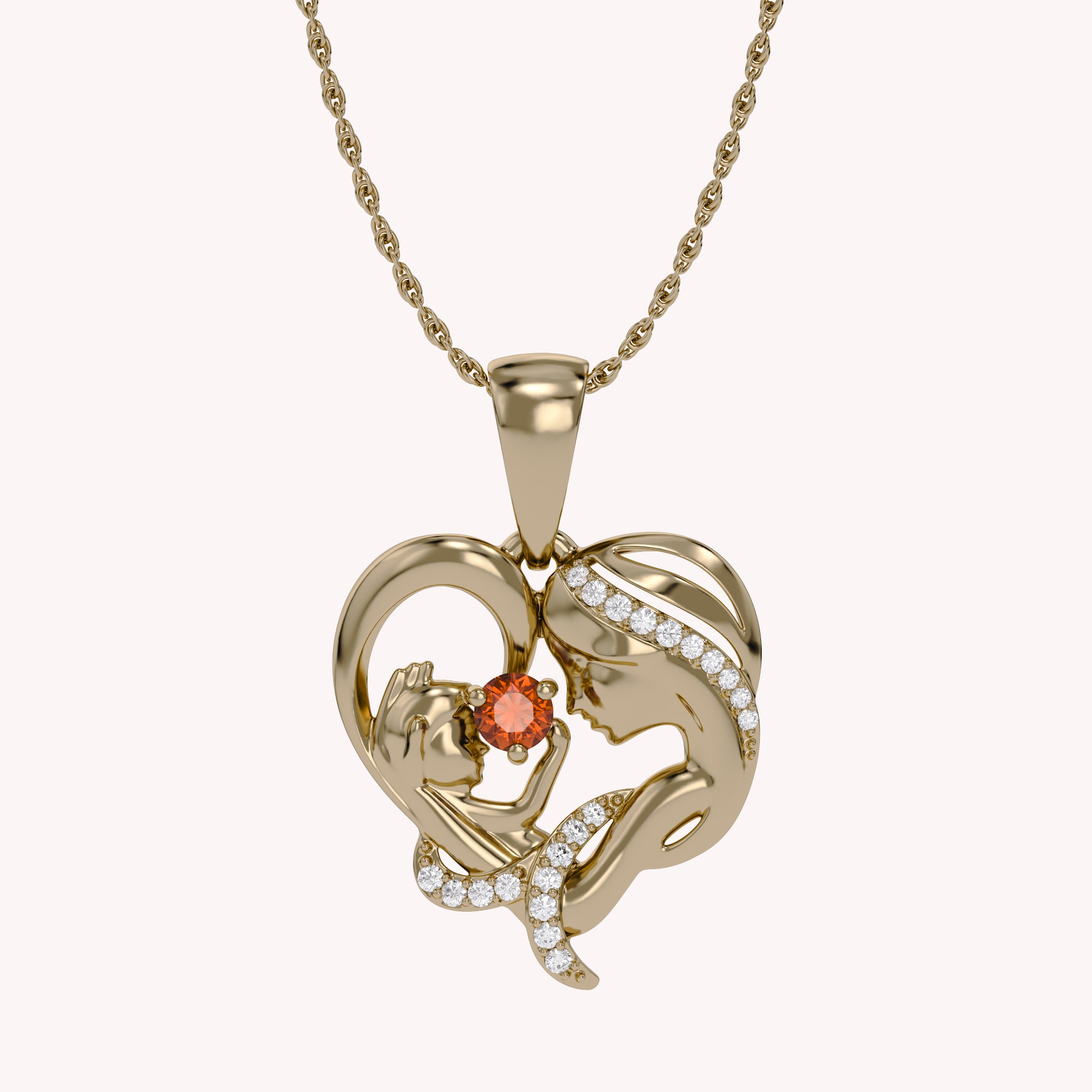 Mother And Child Heart Pendant Necklace Sterling Silver